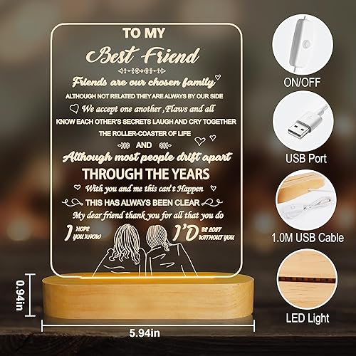 Miniatura 5 de Regalos para mi amigo, luz nocturna 3D de madera suave y cálida con texto en inglés "Thank You Do Thank You Do", lámpara de ilusión 3D para amiga,