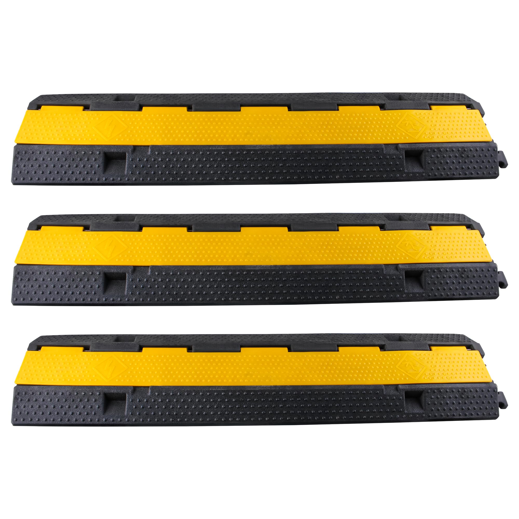 3 Stück Kabelbrücke 2 Kanal, Kabelschutzmatte 101 x 25 x 5 cm, Kabelbrücke, Überfahrschutz für Kabel, Auffahrtrampe Ideal für Parkplätze Lagerhallen Baustellen