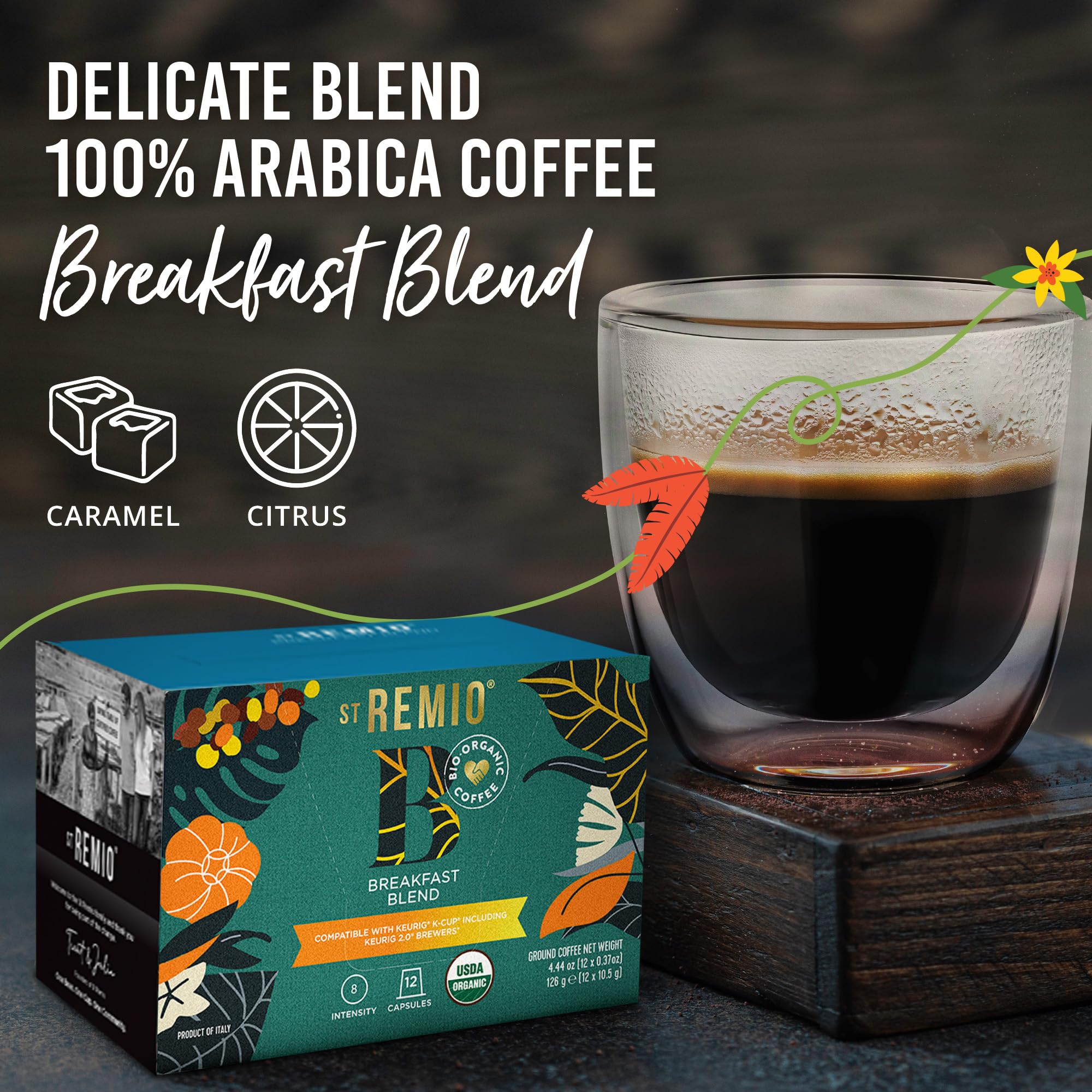 ST REMIO Coffee Pods Single Serve Cups Medium Roast Compatible with Keurig K-Cup 2 0 Brewers USDA Organic — view 2