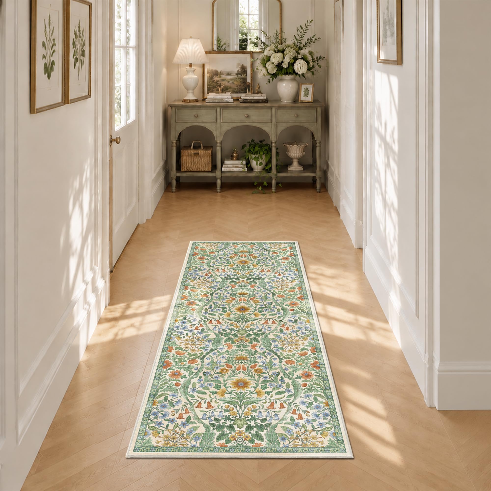 2x5 Floral Runner Rug for Hallway Washable Kitchen Runner Rug