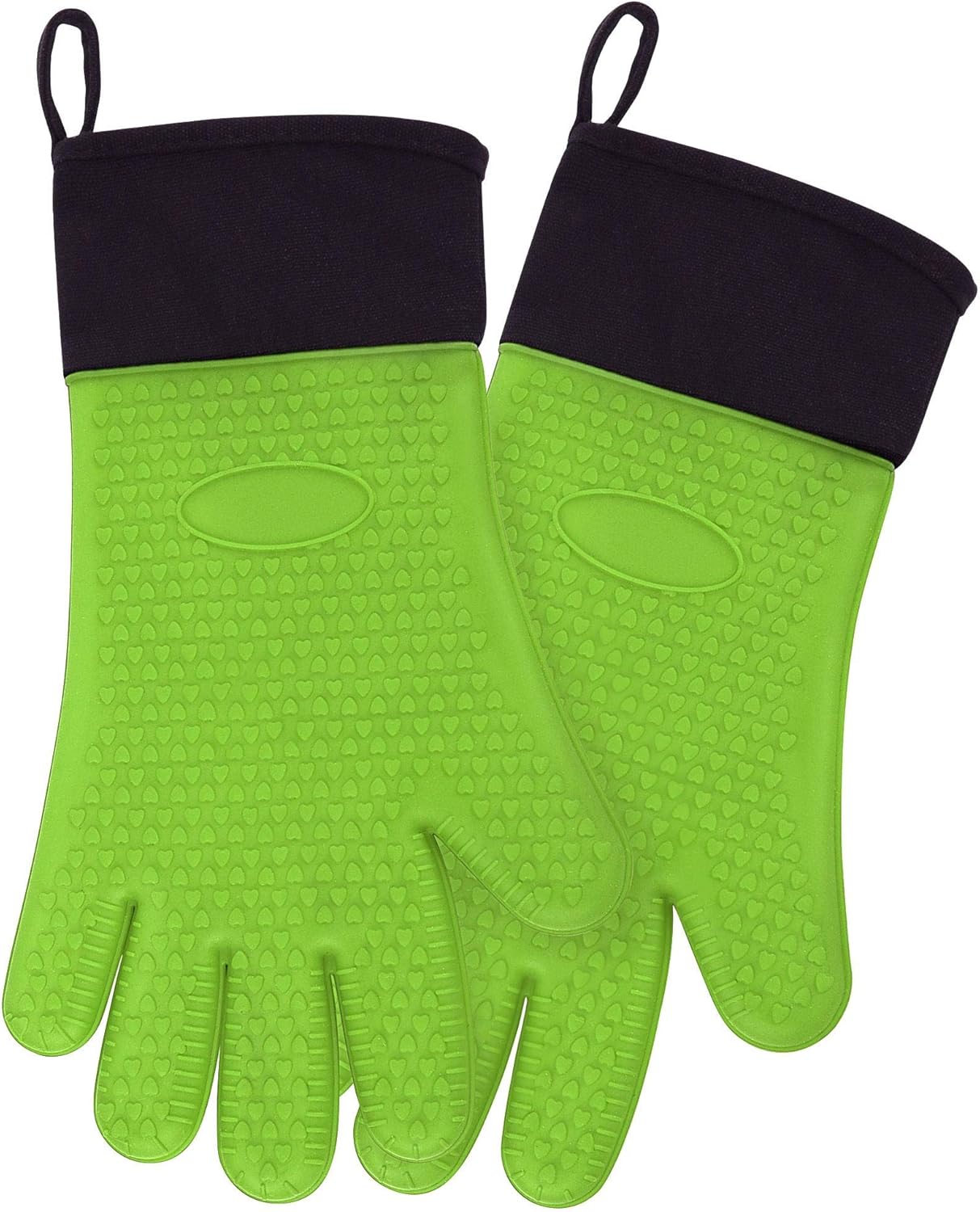 uxcell Silicone Oven Mitts, Heat Resistant Gloves Dutch Pot Holders, Kitchen Hand Protection, Non-Slip Grip Double Oven Gloves, with Hanging Loop, 1 Pair, Green