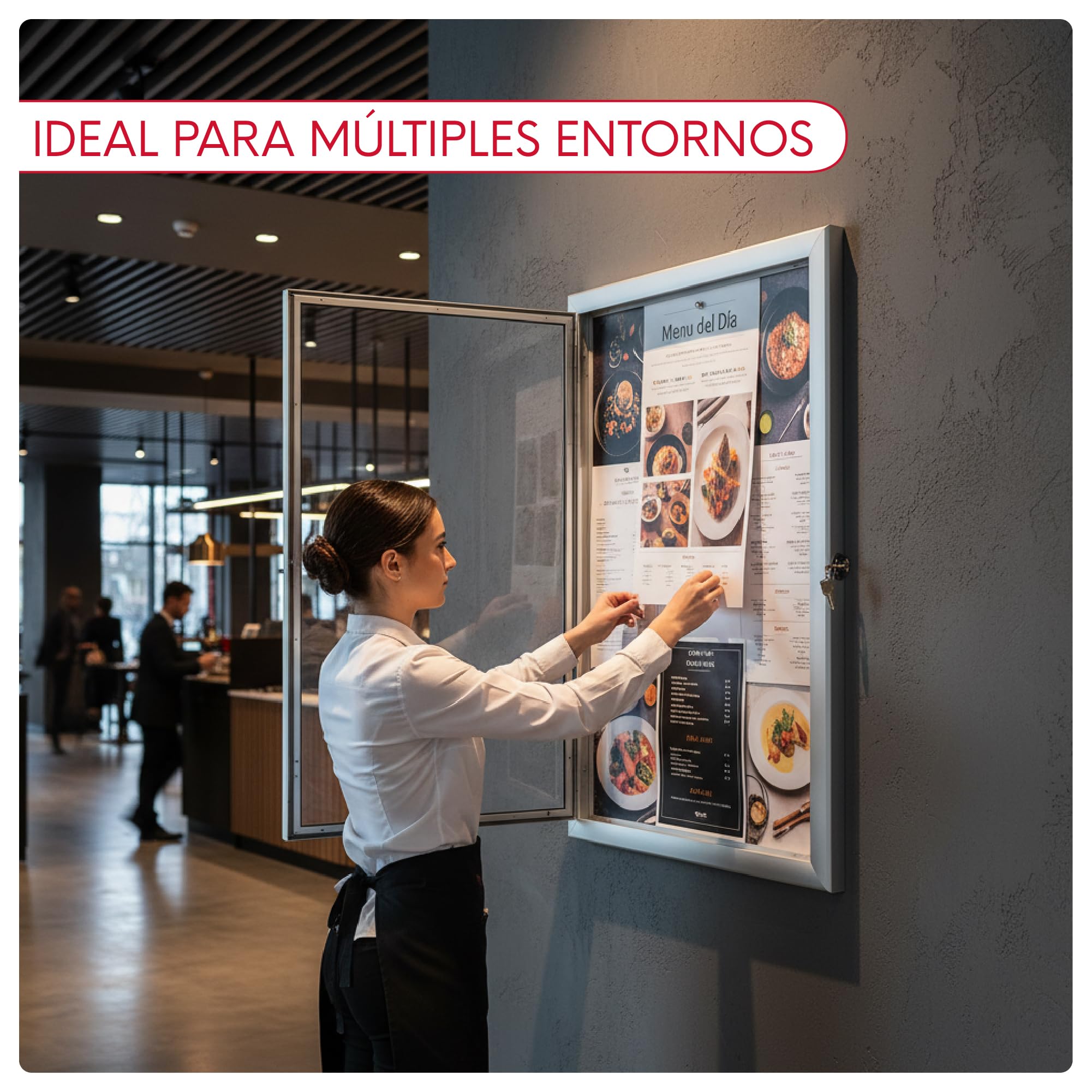 Vitrina Universal para Gráficas de Formato A1 | Tablón de Anuncios con Cerradura | Panel Expositor de Pósters en Aluminio y Metacrilato | Para Oficinas, Restaurantes, Comunidades