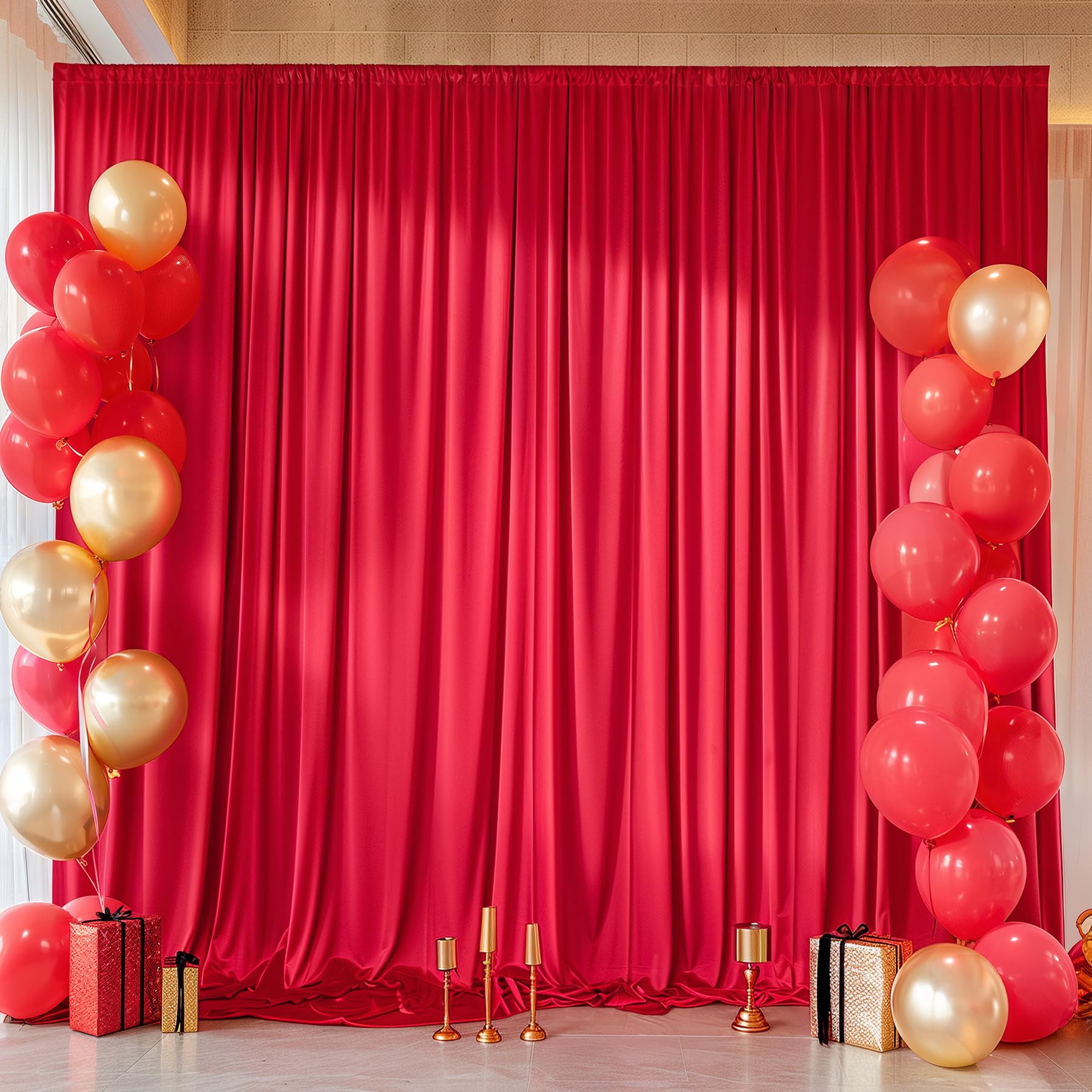 10x10ft Red Backdrop Curtains for Wedding Parties Wrinkle Free Photo Backdrop Drapes for Valentines Photography Birthday Baby Shower Soft Fabric Party