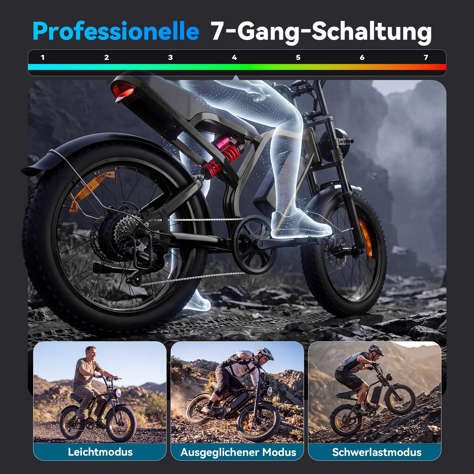 DEEPOWER Vélo électrique pour adulte, 48 V/52 V, 20 Ah, batterie amovible, portée jusqu'à 60 à 110 km, pneus épais de 50,8 cm, freins à disque hydrauliques, 7 vitesses Shimano, tout-terrain