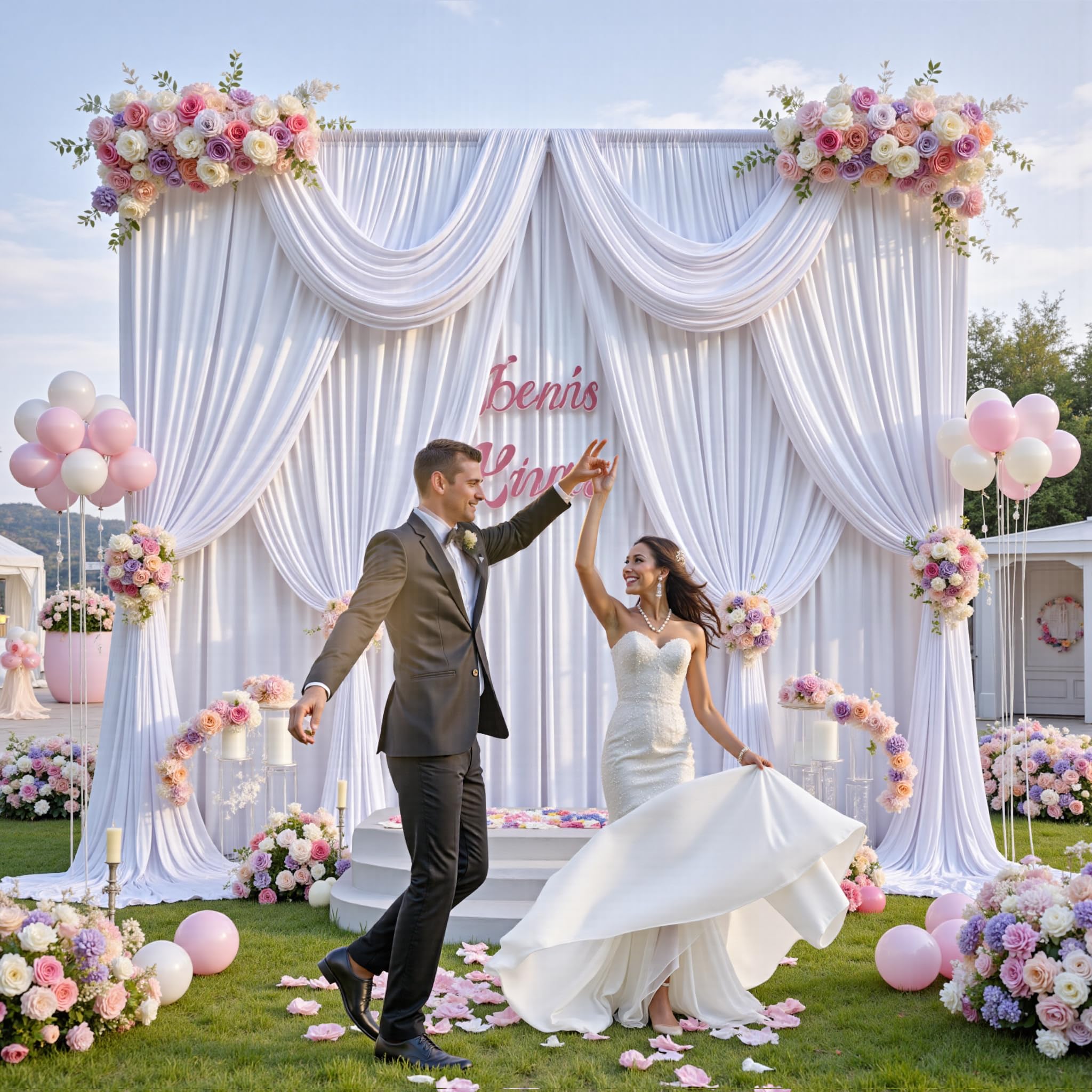 Lot de 8 rideaux de fond en polyester infroissables pour fêtes de mariage, fête prénatale, fête d'anniversaire, 12,2 x 3 m, blanc