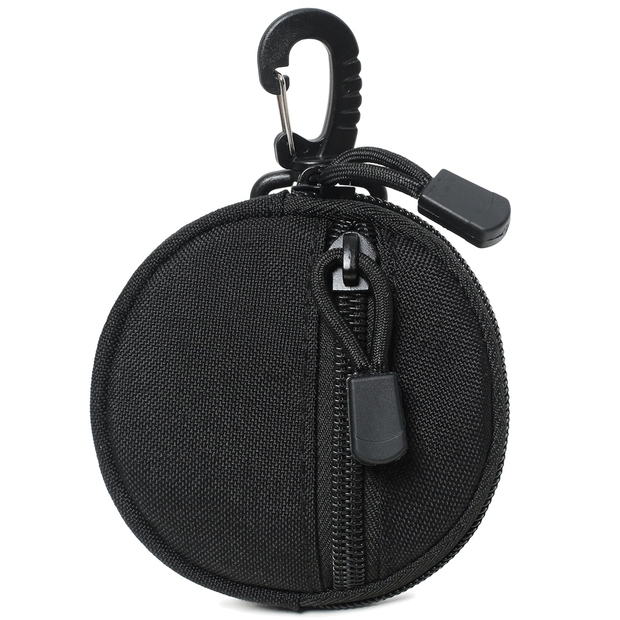 GMYIAK Coin Pouch, Round Coin Bag with Zipper and Carabiner, Change Purses Small Organizer Bags Canvas for Home, Coin Purse Keychain Pockets for Waist Pack (Black)