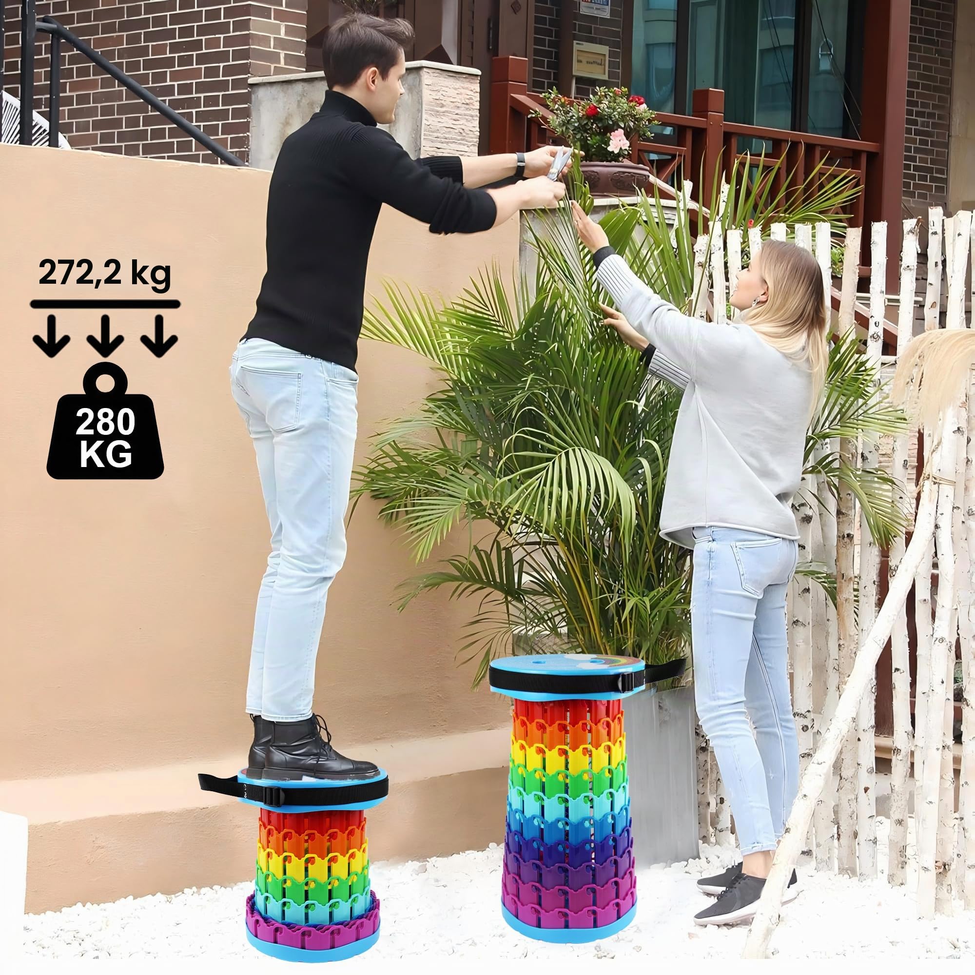 ALEVMOOM Sgabello Pieghevole Portatile con Cuscino,Sgabello da Campeggio per Adulti,Sgabello da Campeggio Telescopico Sgabello Pieghevole per Pesca BBQ Interni Attività (Le Nuvole Arcobaleno)