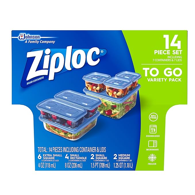 Ziploc Food Storage Meal Prep Containers with One Press Seal, For