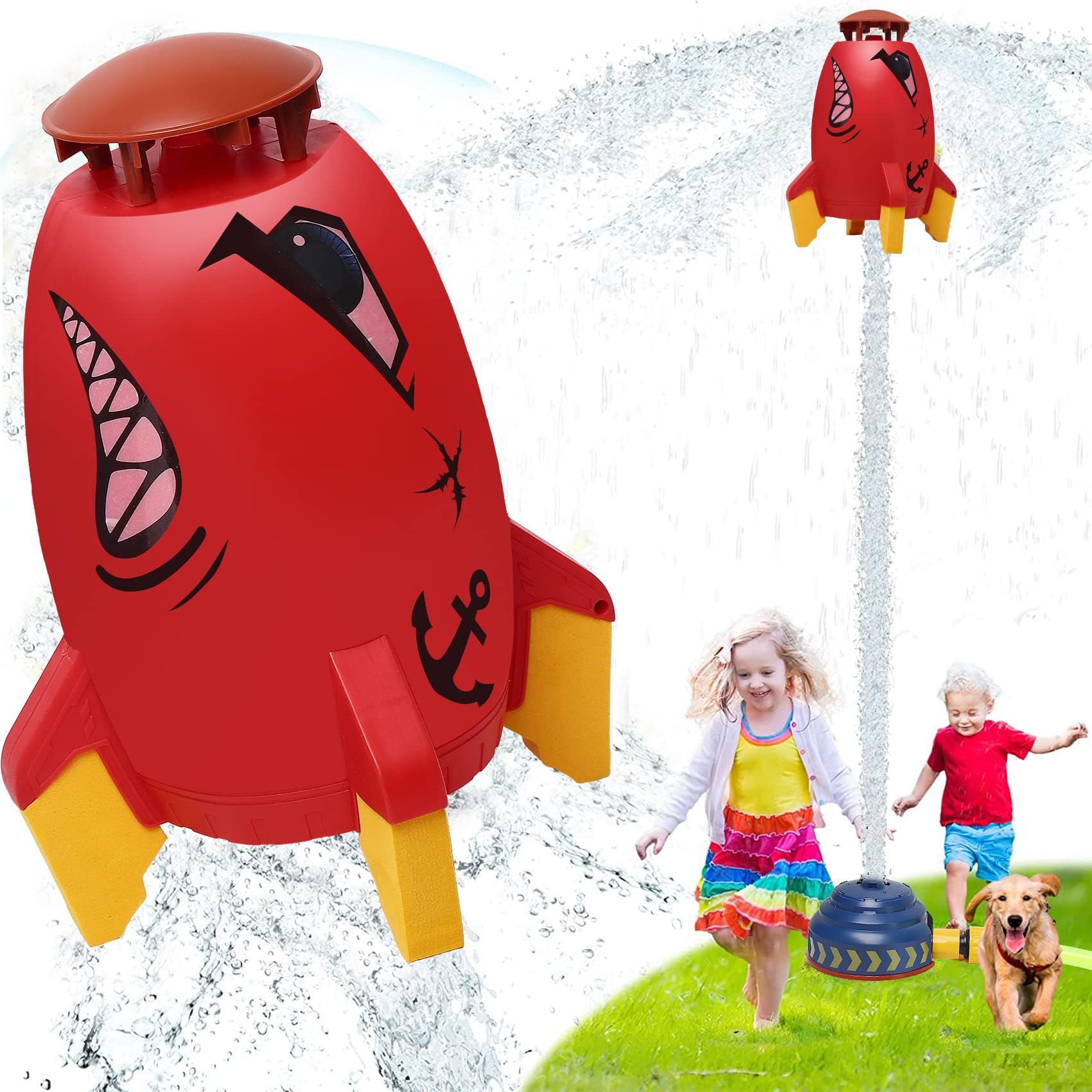 Sprinkler for Kids, Rocket Outdoor Water Toys, Summer Kids Sprinklers for Yard, 360° Aerial Rocket Sprinkler, Fun Toys Gifts for 3 4 5 6 7 8 9 10 11 12 Year Old Boys Girls Toddlers