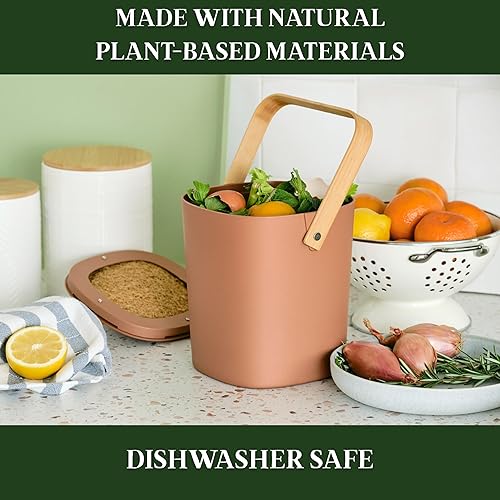 Miniatura 5 de Bamboozle - Contenedor de abono de 1 galón, viene con filtro a base de cáñamo, materiales sostenibles, compostador de encimera interior, suministros