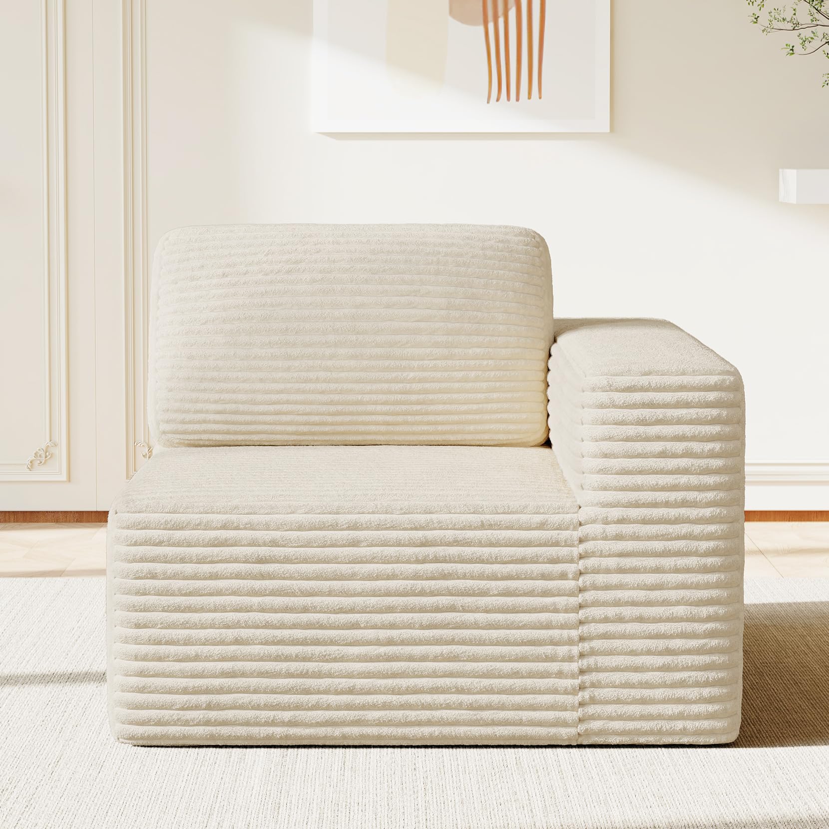Vesgantti Modular Sectional Sofa, Corduroy Cloud Couch with Spring Support, Cooling Gel Layer & High-Density Comfort Cushioning, Extra Deep Seats, Boneless Sofa, No Assembly Required (Right-Arm Chair)