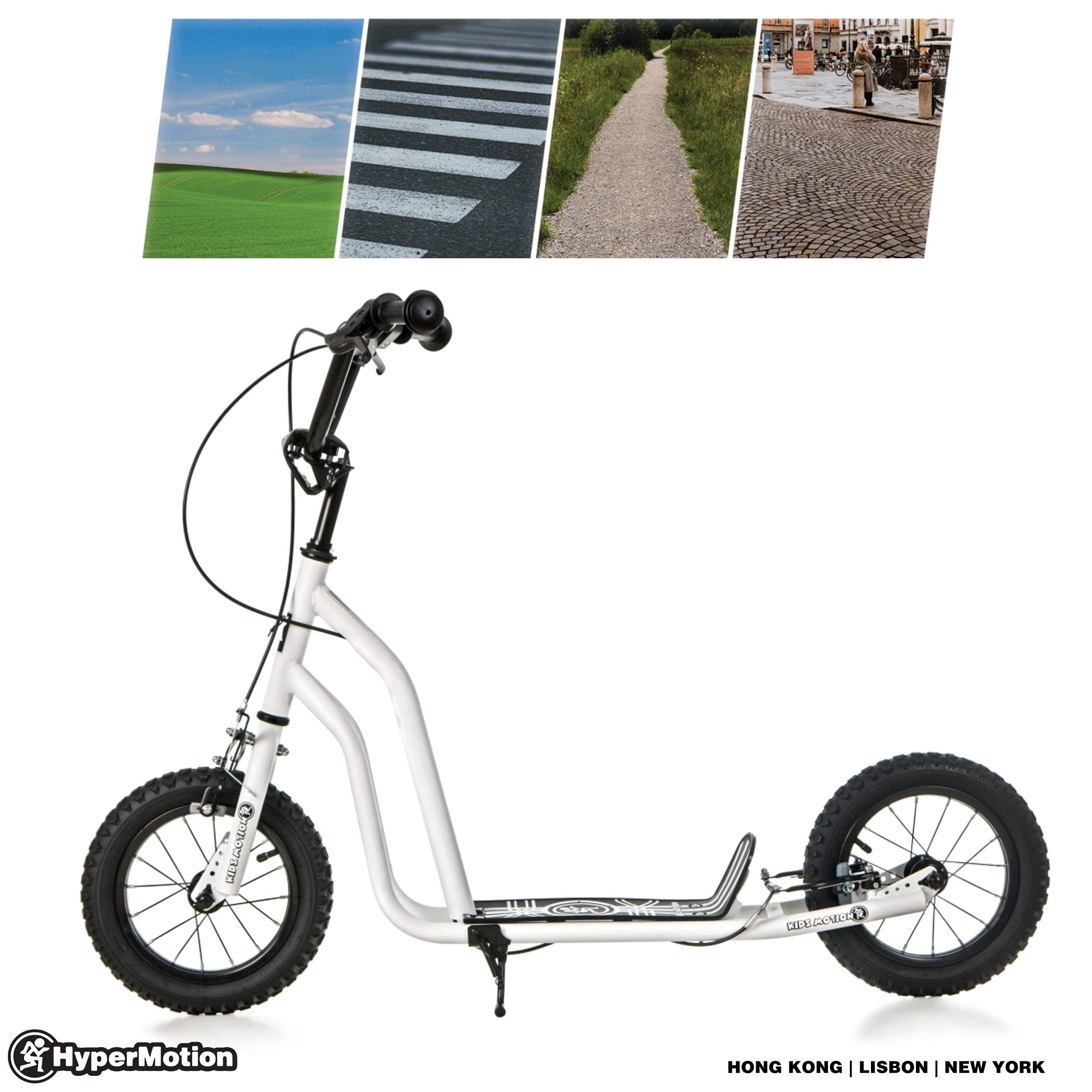 HyperMotion Monopattino Viva - Per Bambini e Ragazzi 12-50 kg | Telaio in Acciaio Robusto, 2 Freni, Altezza Regolabile 78-85 cm | Ruote Gonfiabili da 30 cm | Colore Bianco