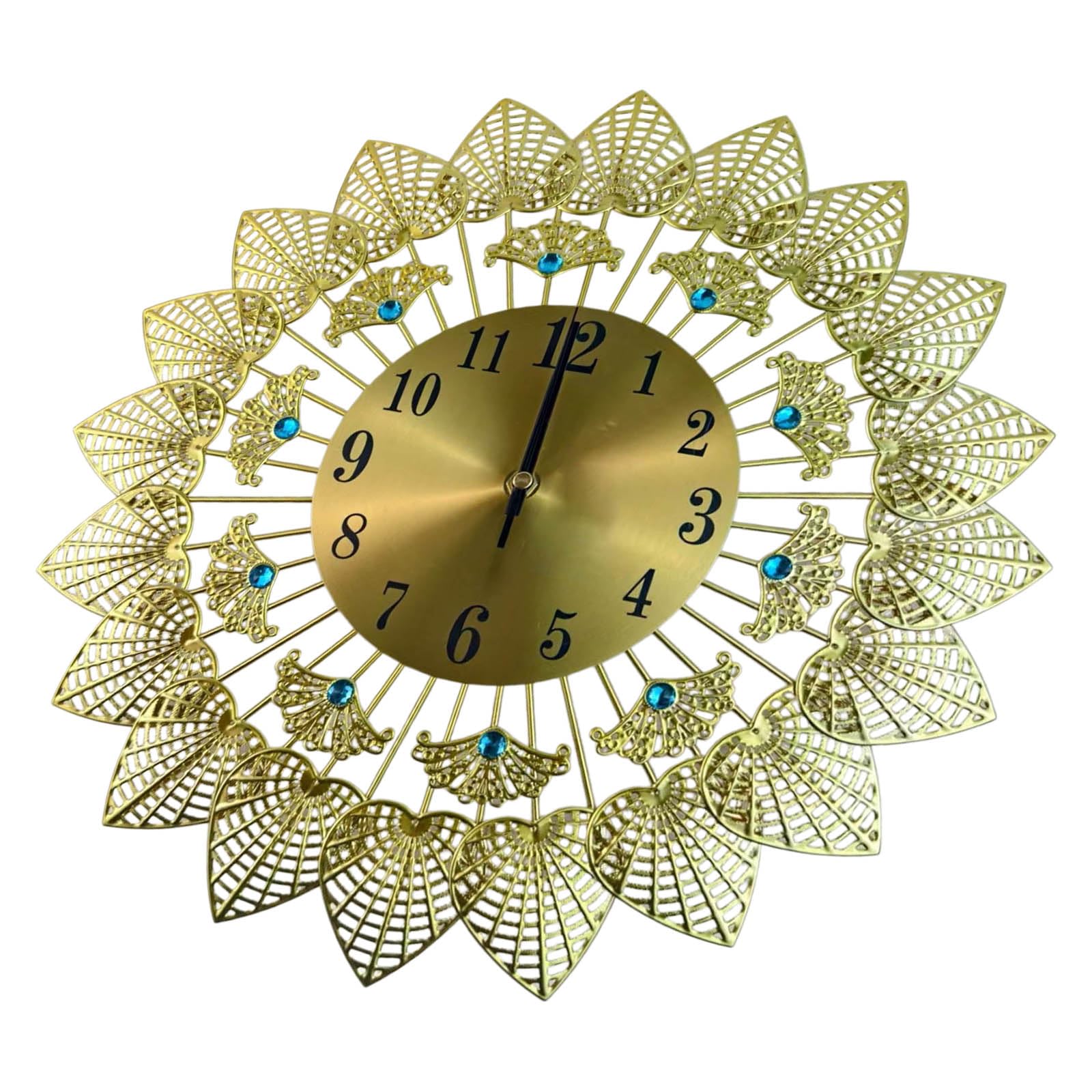 Shurhome Modern Large Wall Clock Noiseless Movement with Metal Leaves Design Round Arabic Numerals for Interior Decoration Not Ticking Movement