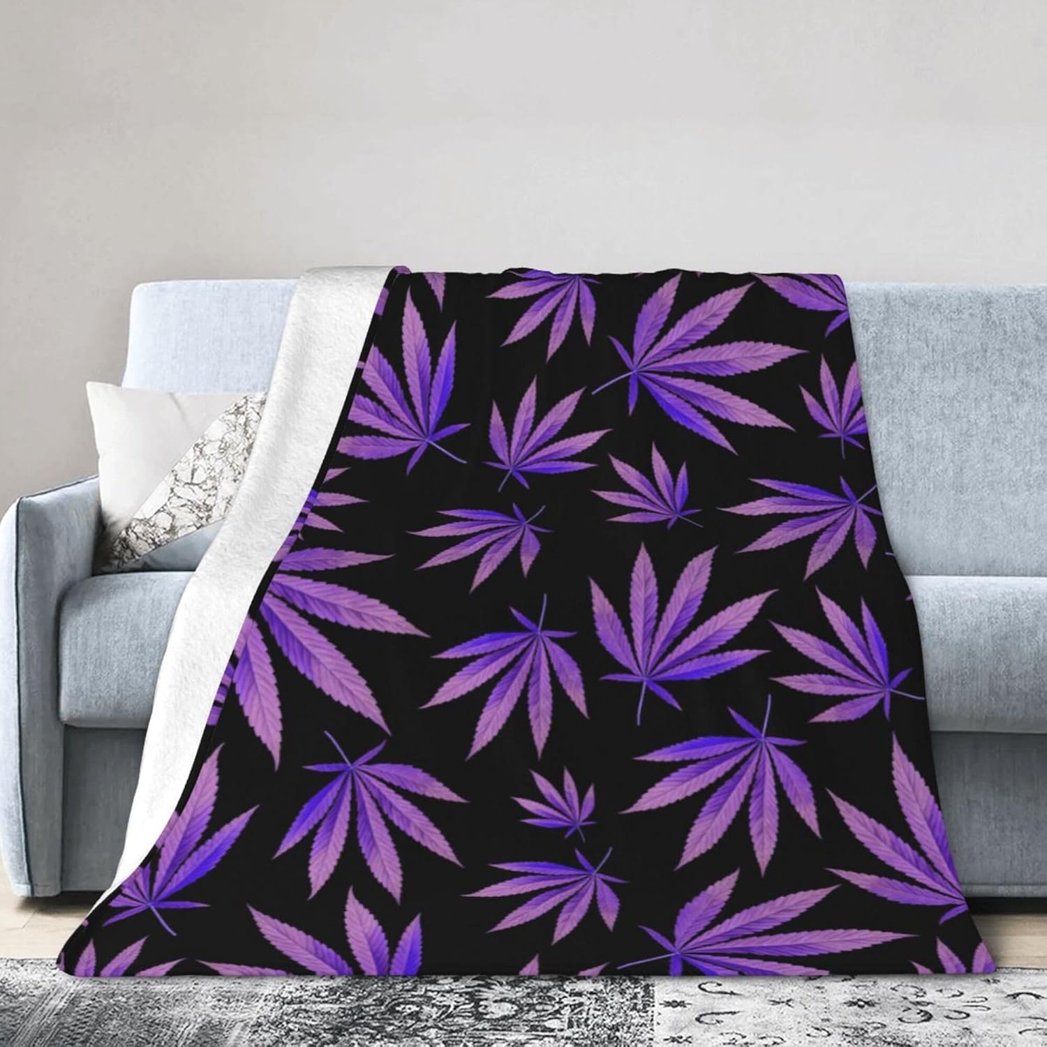 Purple Weeds Leaves Blanket Super Soft Flannel Blanket Comfy Cozy Throw Blanket Couch Lightweight Blankets for Living Room Bedroom 80"x60"