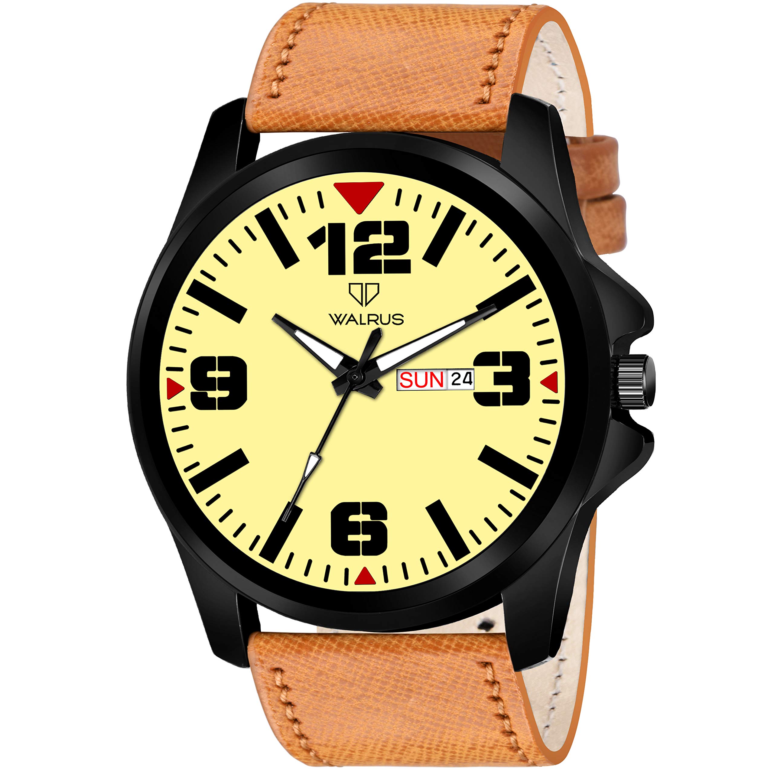 Walrus Off White Dial Analog Watch for Men | Day-Date Function | Beige Vegan Leather Strap | Professional & Casual Use- Old Money Style Mens Wrist Watch for Gift | 48mm Black Alloy Case (B08X3GYG3H) Amazon Price History, Amazon Price Tracker