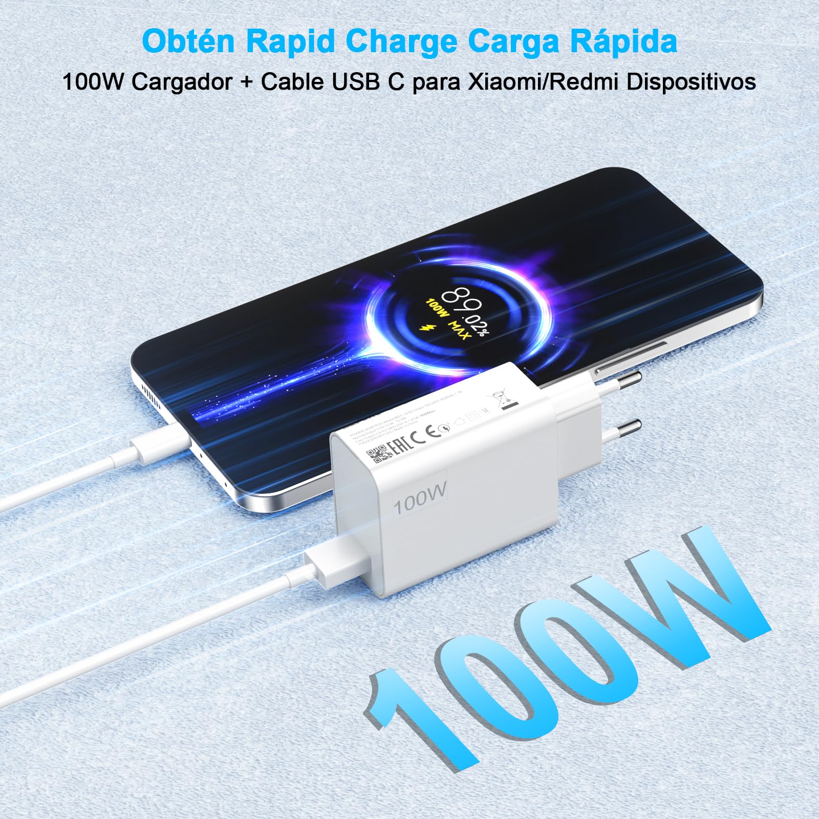ASKUBSKU Caricatore 100W e Cavo USB C per Xiaomi Redmi Note 15 Pro+ POCO X8 Pro Max F8 Ultra 17 Pro MAX 5G,Rapida Ricarica Adattatore di Caricabatterie e 1Metro Cavo Tipo C da 6A per Redmi K90 Pro Max