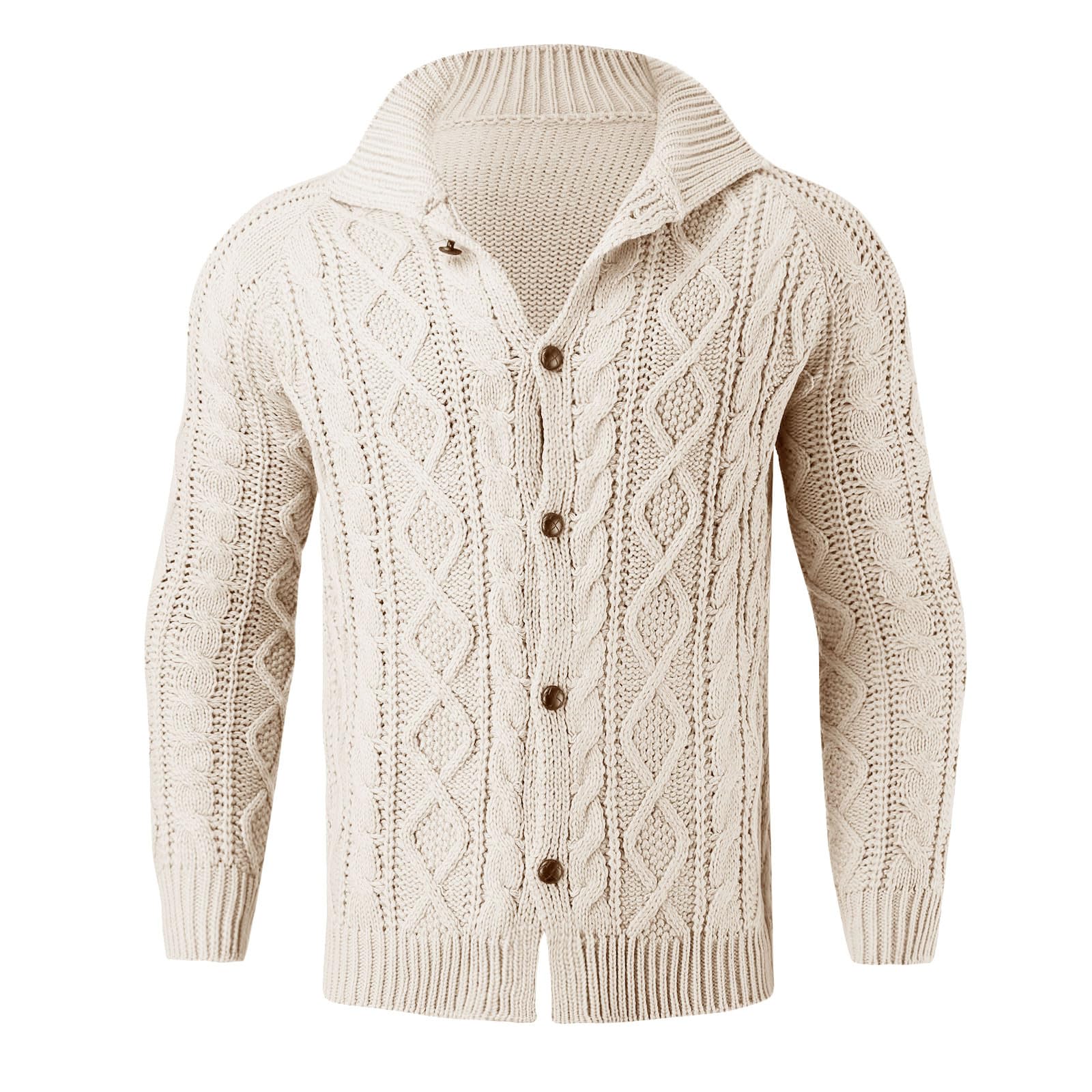 Cardigan da uomo con bottoni, motivo a treccia, colletto alto, colore puro, cardigan spesso a treccia, classico a maglia grossa