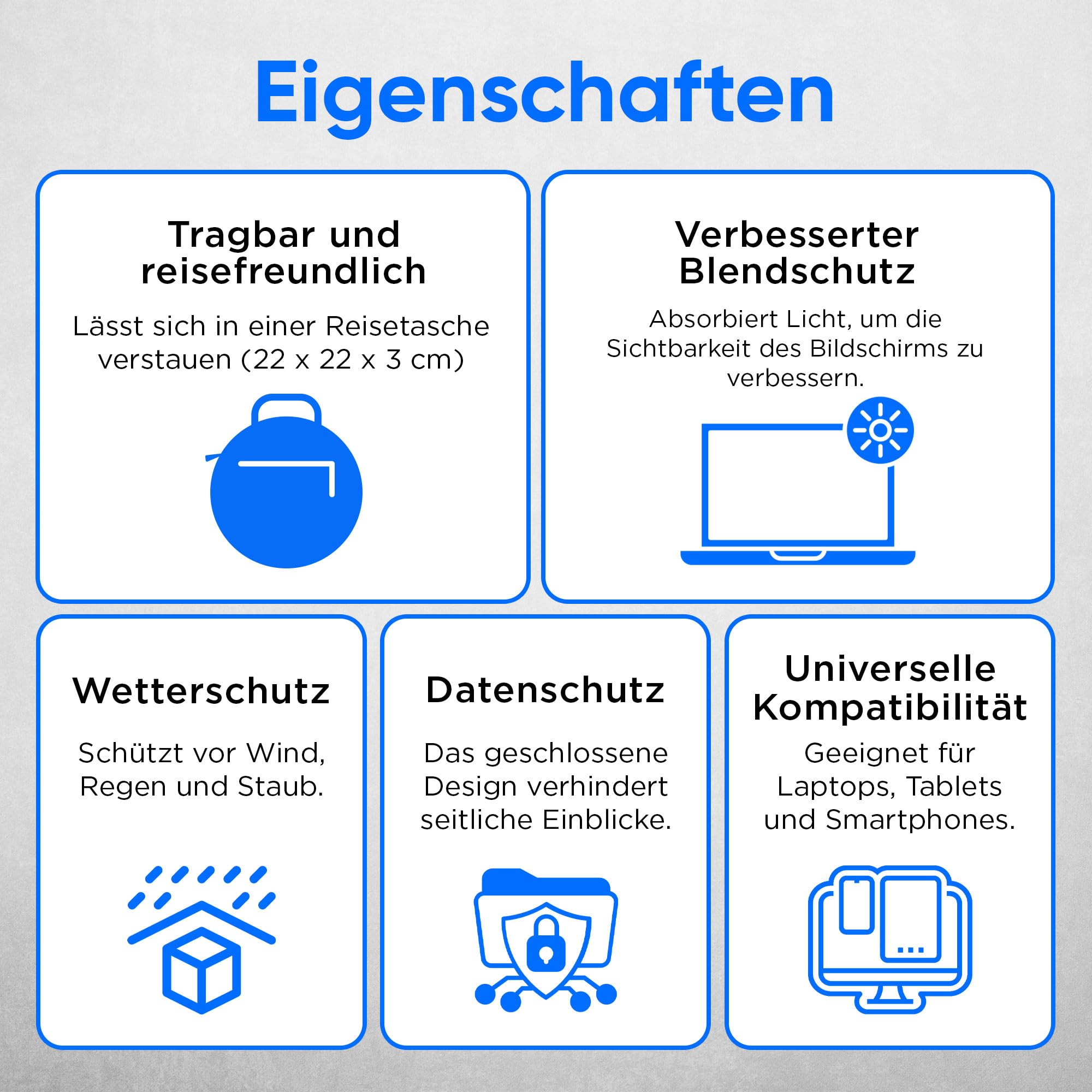 ReFind Sonnenschutz für Laptop - Blendschutz für Arbeit im Freien. Mit Sichtschutz, Hitzeschutz und Wetterschutz. Laptop-Haube geeignet für Laptop, iPhone, Tablet, iPad.
