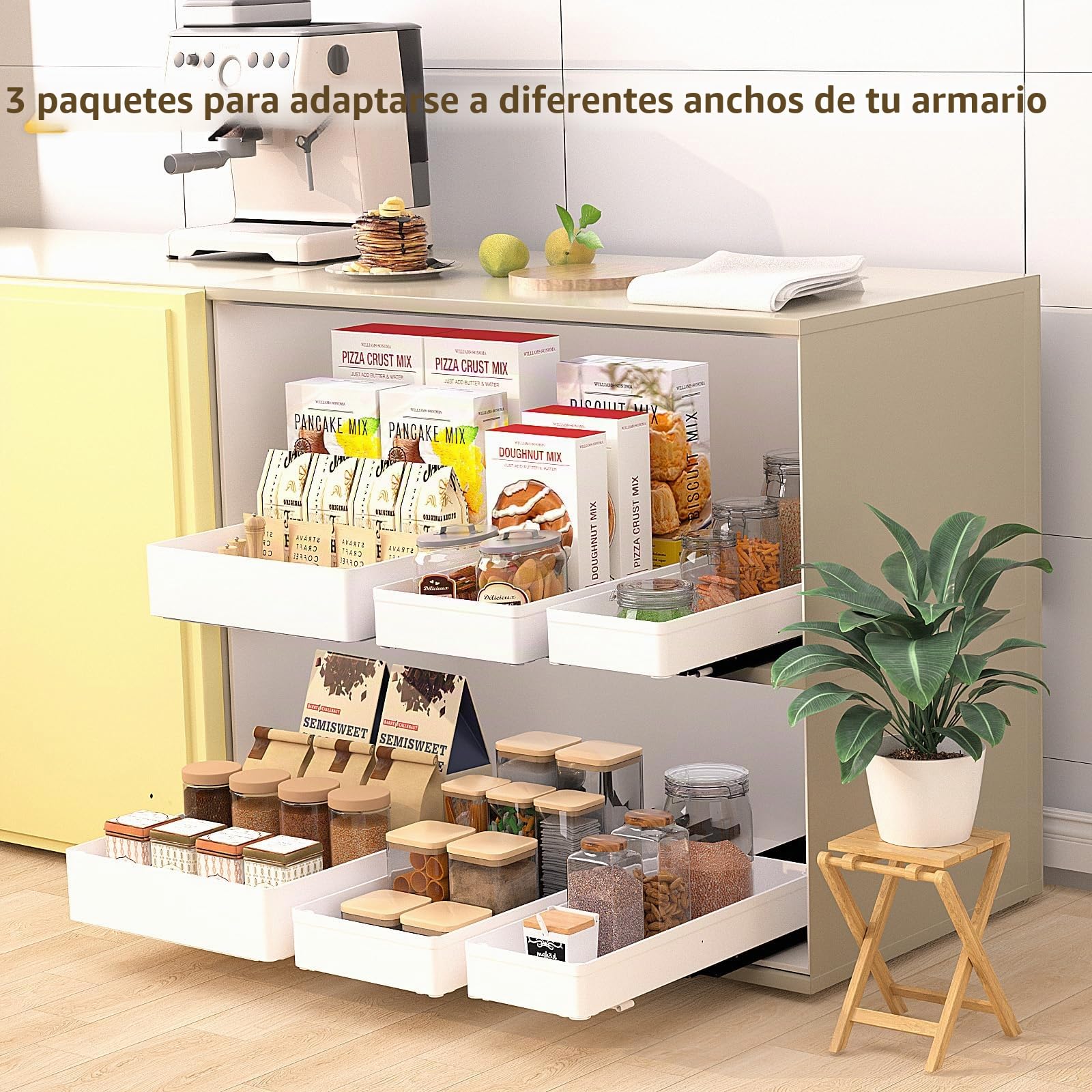 Organizador de gabinete de cocina extraíble, material ABS que evita el óxido, sin perforaciones para armario, organizador de gabinete de baño, despensa, cajones deslizantes, almacenamiento de