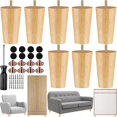 Aodaer Paquete de 8 patas redondas de repuesto para muebles de madera, patas de sofá de 4 pulgadas, patas de madera para mesita de noche, silla,