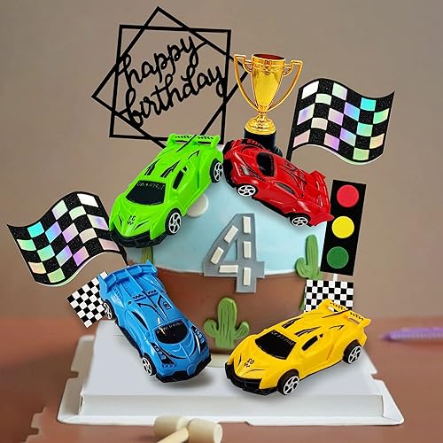 Miniatura 4 de Decoración para tartas de auto de carreras para auto de carreras, decoración para tartas de cumpleaños para auto de carreras, recuerdos de fiesta