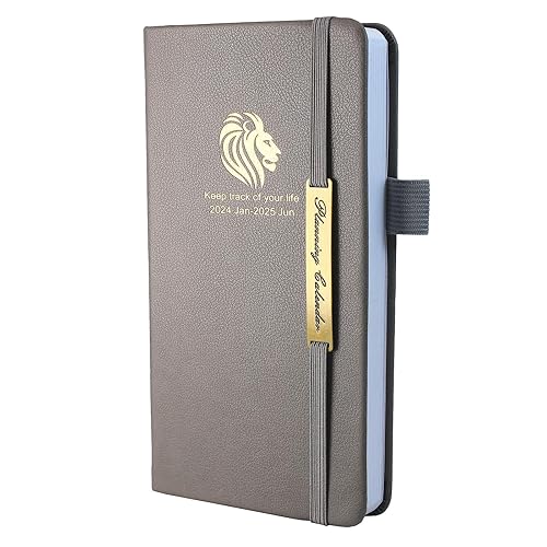 Diary 2024-2025 - 18 Month Diary from Jan. 2024 to Jun.2025 Mid Year, A6 Pocket Week to View Diary, Weekly &amp; Month Planner with Leather Cover, Pen Loop, Inner Pocket (Grey)