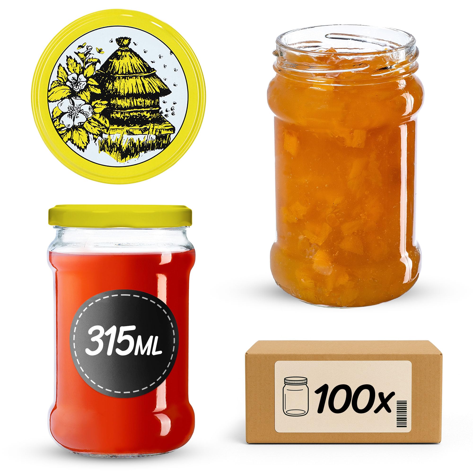 KADAX fi66 małe słoiki na przetwory, 315 ml, słoiki na miód, słoiki na dżemy z pokrywką, hermetyczne słoiki, słoiki na przetwory, słoiki na miód (100 sztuk, ula)