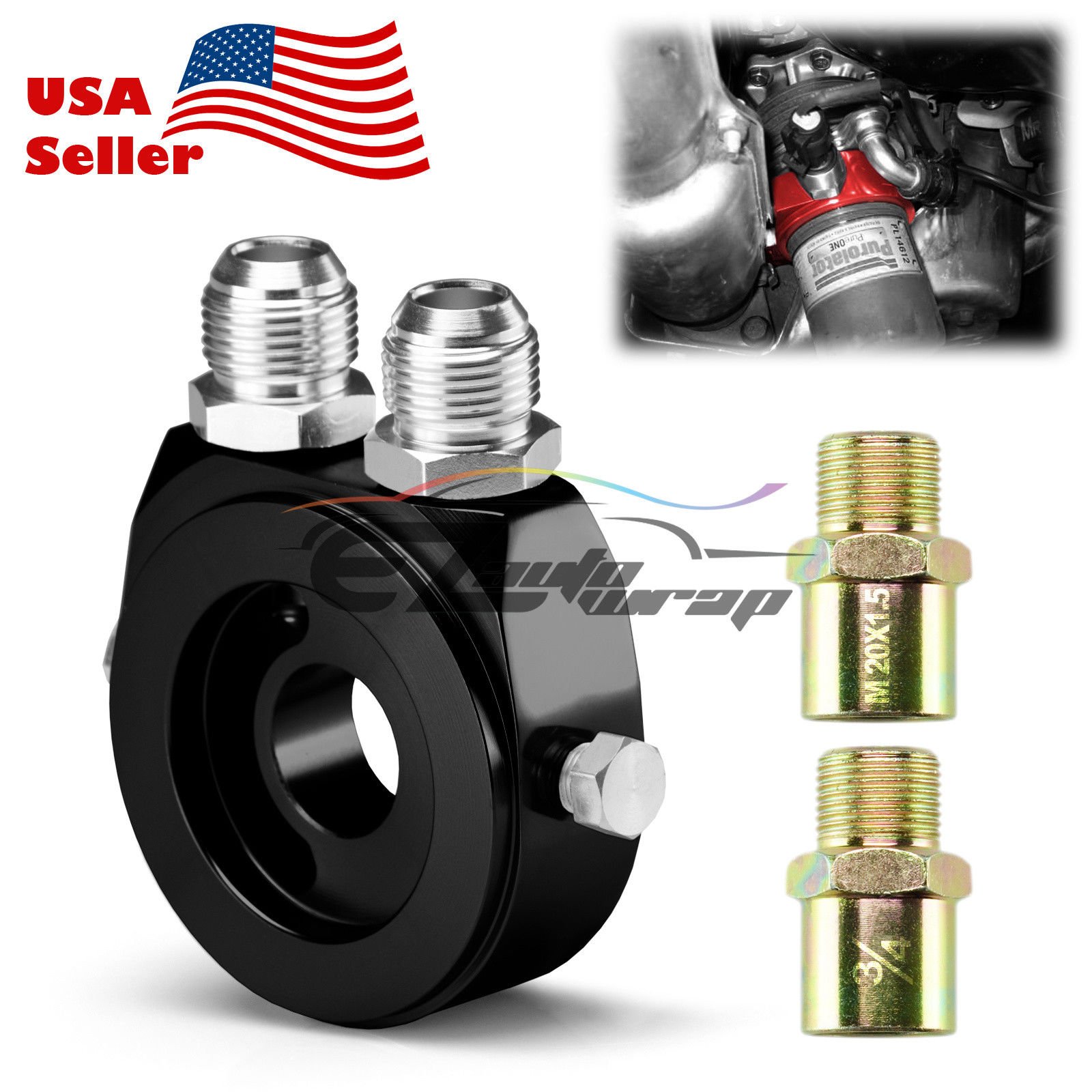 Black Oil Filter Temp Pressure Oil Cooler Sandwich Plate M20X1.5 Adapter Sensor