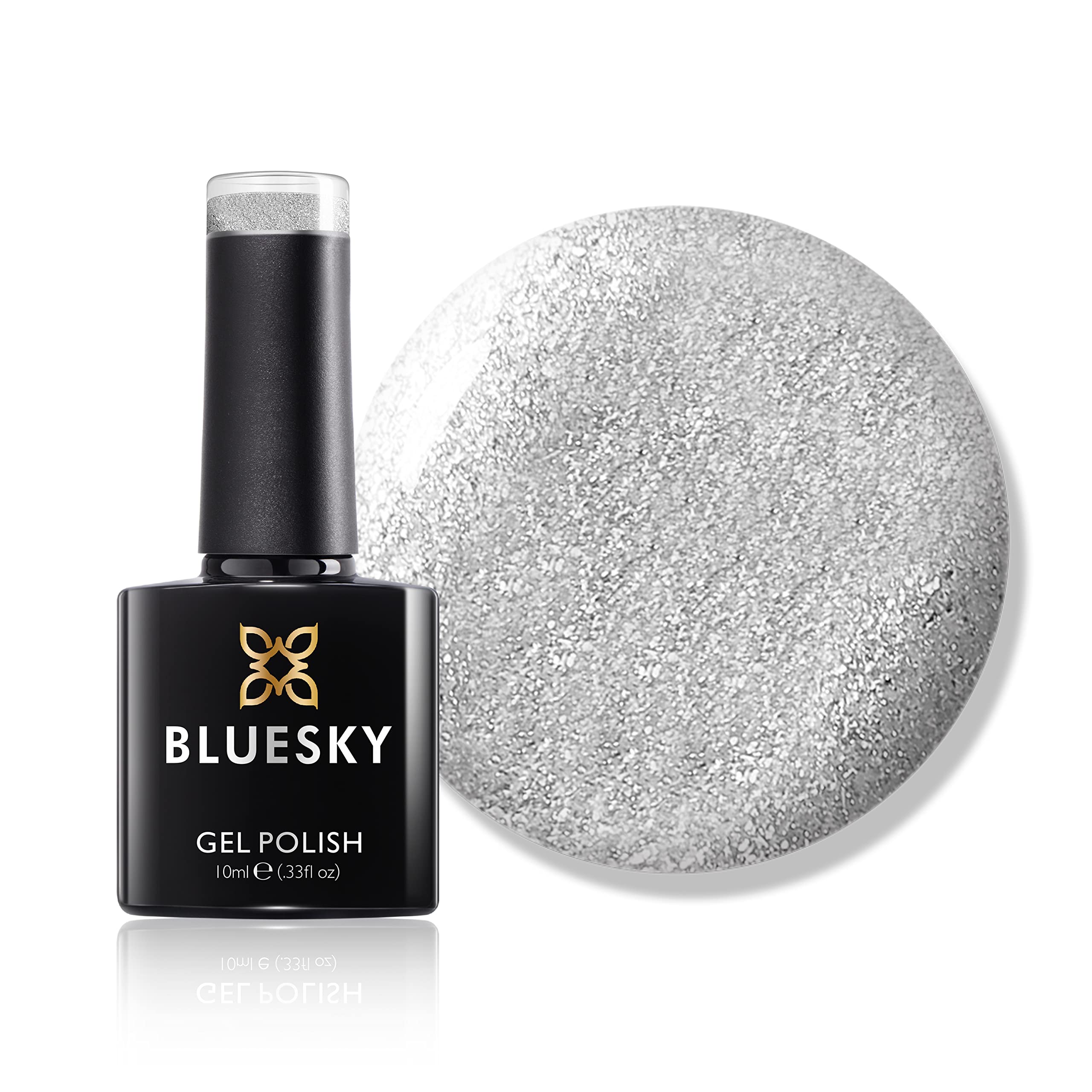 Bluesky Gel Nail Polish, Diamonds and Pearls Platinum 27, Silver Glitter, 10 ml Long Lasting, Chip Resistant, 10 ml (Requires Drying Under UV LED Lamp)
