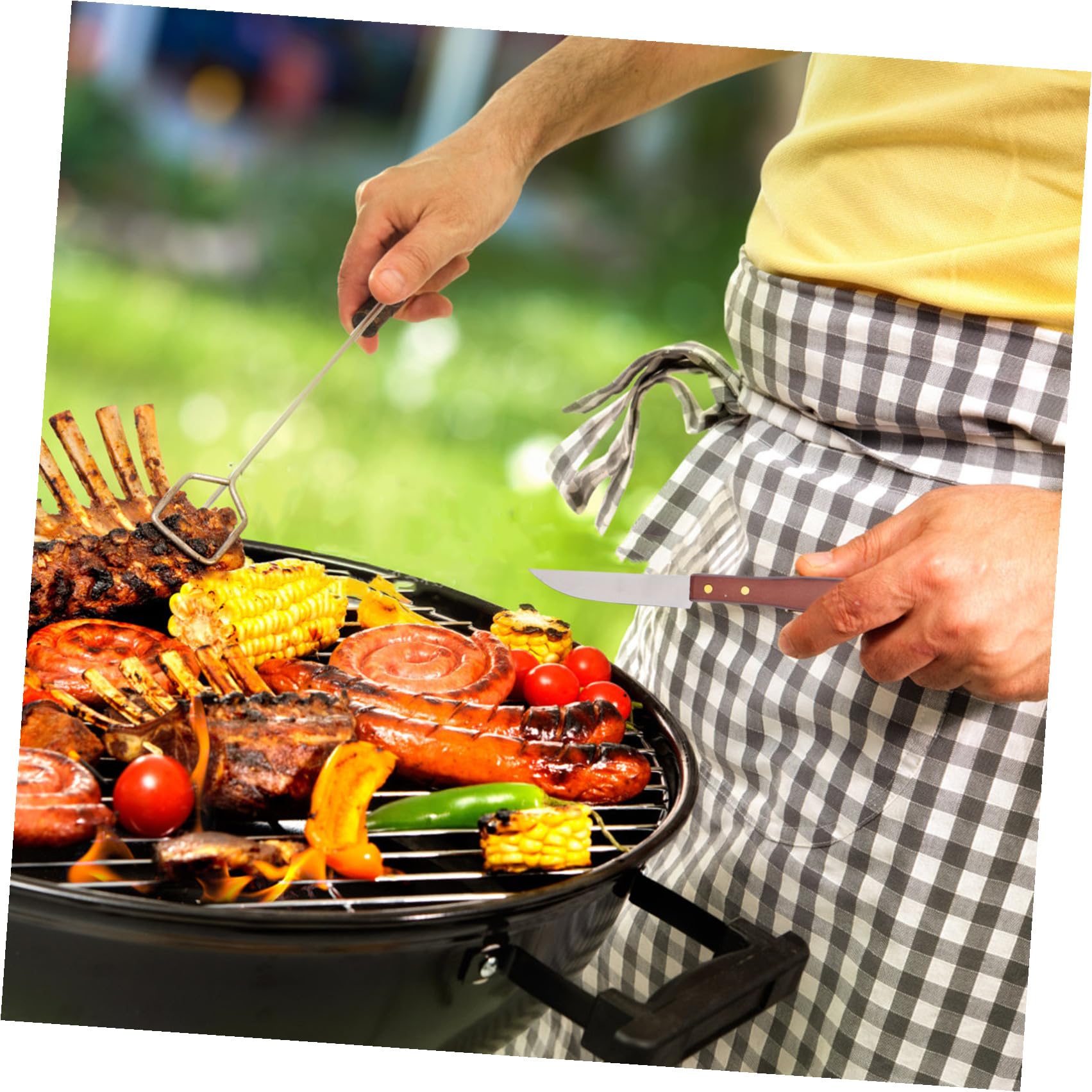 Set Utensili Barbecue in Acciaio Inox Manico in Legno | Nero, Design Compatto, Borsa di Stoccaggio Inclusa, per Outdoor e Barbecue Party