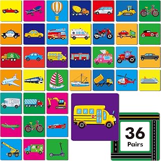 Hebayy Vehicle Matching Game, 72 PCS Traffic Memory Matching Cards for Toddlers 36 Pairs Transportation Memory Cards Educational Toys for Preschool Boys & Girls 4 5 6 Years Old