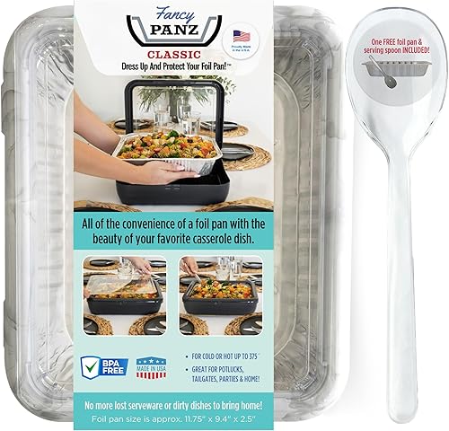 Fancy Panz Sartén clásica, viste y protege tu bandeja de aluminio, fabricada en Estados Unidos, se adapta a sartenes de papel de aluminio de tamaño