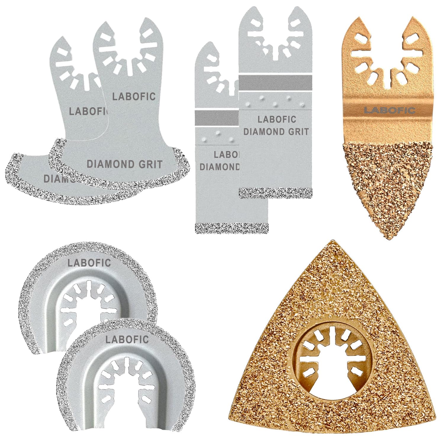LABOFiC 8Pcs Diamond Carbide Oscillating Blades, 5 Types Universal Grout Oscillating Multi Tool Blades for Grout Removal, Cleaning Mortar, Soft Tile