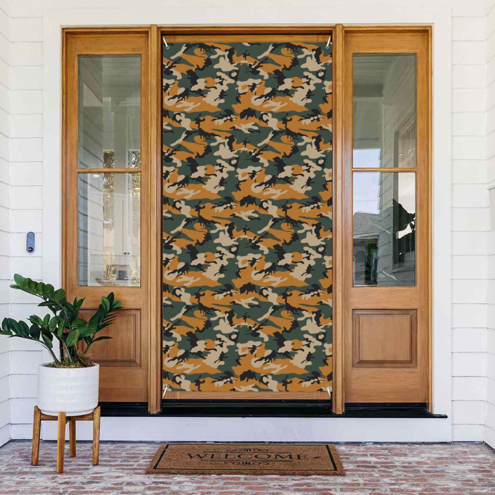 Christmas Door Covers for Front Door - Funny Dinosaur camouflage print Fall Winter Door Cover Banner Hanging Backdrop for Outdoor Indoor Porch Eve Wall Decorations Supplies 6x3 Ft