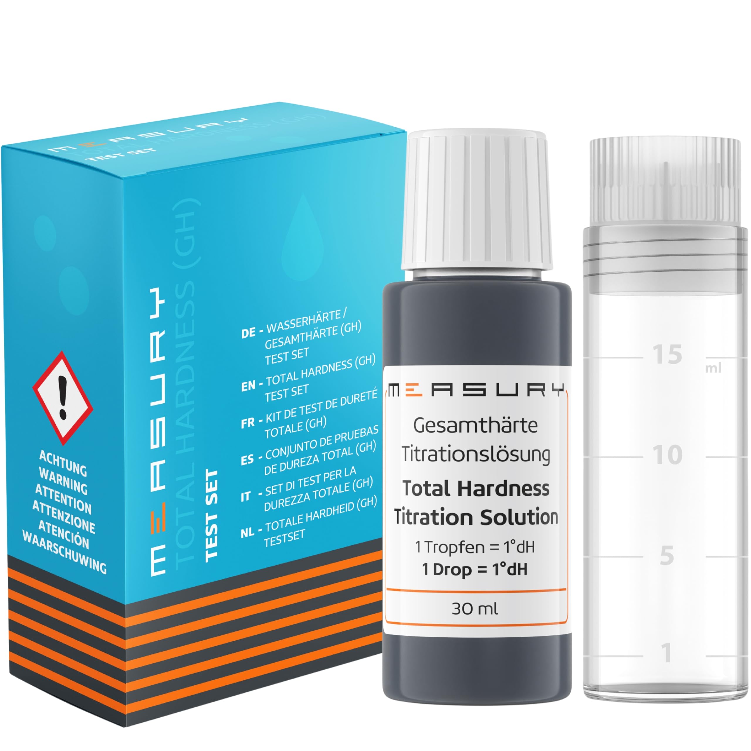 Measury Test dureté de l'eau, testeur dureté Eau, Test th fabricado en Alemania - 30 ML pour Un Maximum de 550 Tests