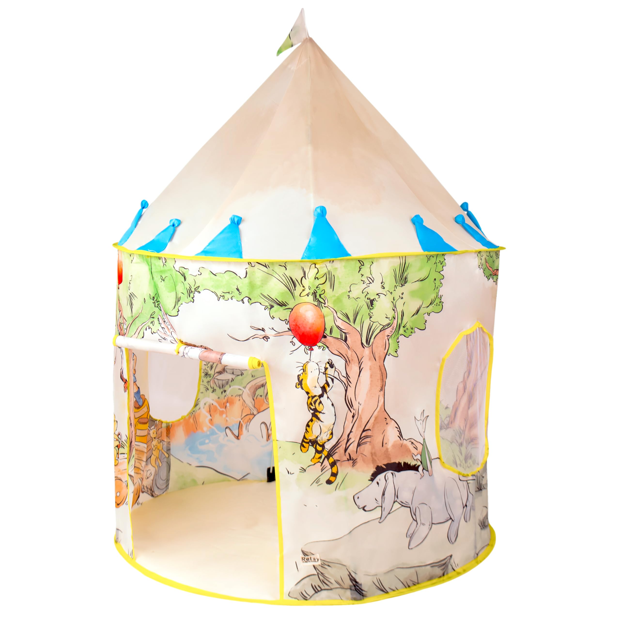 Winnie The Pooh Tent | Pop Up Tent for Kids | Artist Hand-Drawn Winnie The Pooh Kids Indoor & Outdoor Play House | 135 x 100 cm
