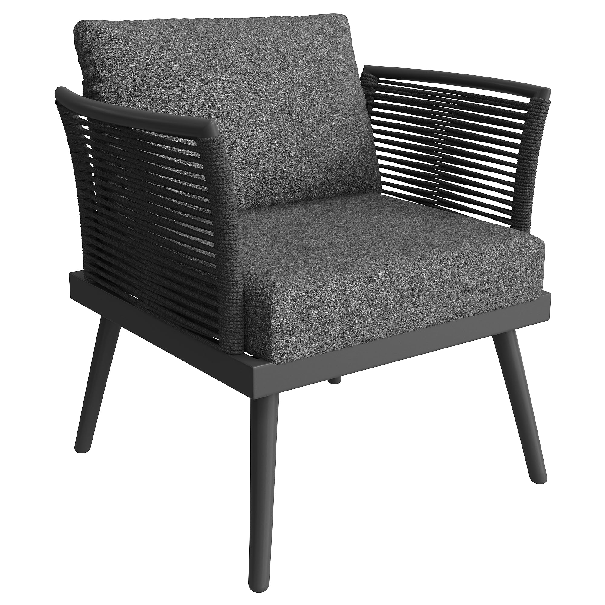 Moimhear Juego de sofá de jardín en forma de L de Siebenpersonen con reposabrazos trenzados, muebles de esquina de hierro resistentes a la intemperie, incluye mesa de centro de madera y sillón, con