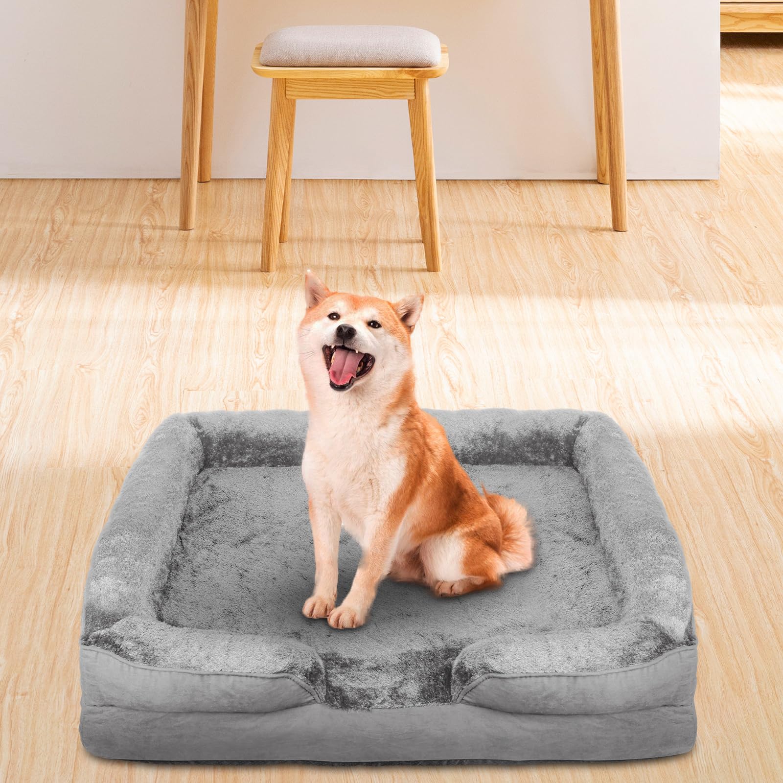 Cesta de perro grande, sofá para perro ortopédico y desenfundable, cama para perro, lavable, antideslizante y ultra suave, con cremallera, 106 x 80 x 20 cm (gris)