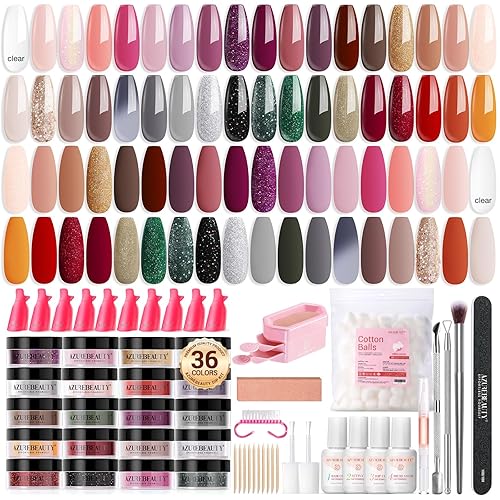 Miniatura 10 de AZUREBEAUTY - Kit de iniciación de 170 piezas de polvo de inmersión de uñas de 36 colores, marrón, morado, kit de uñas de Navidad con líquido