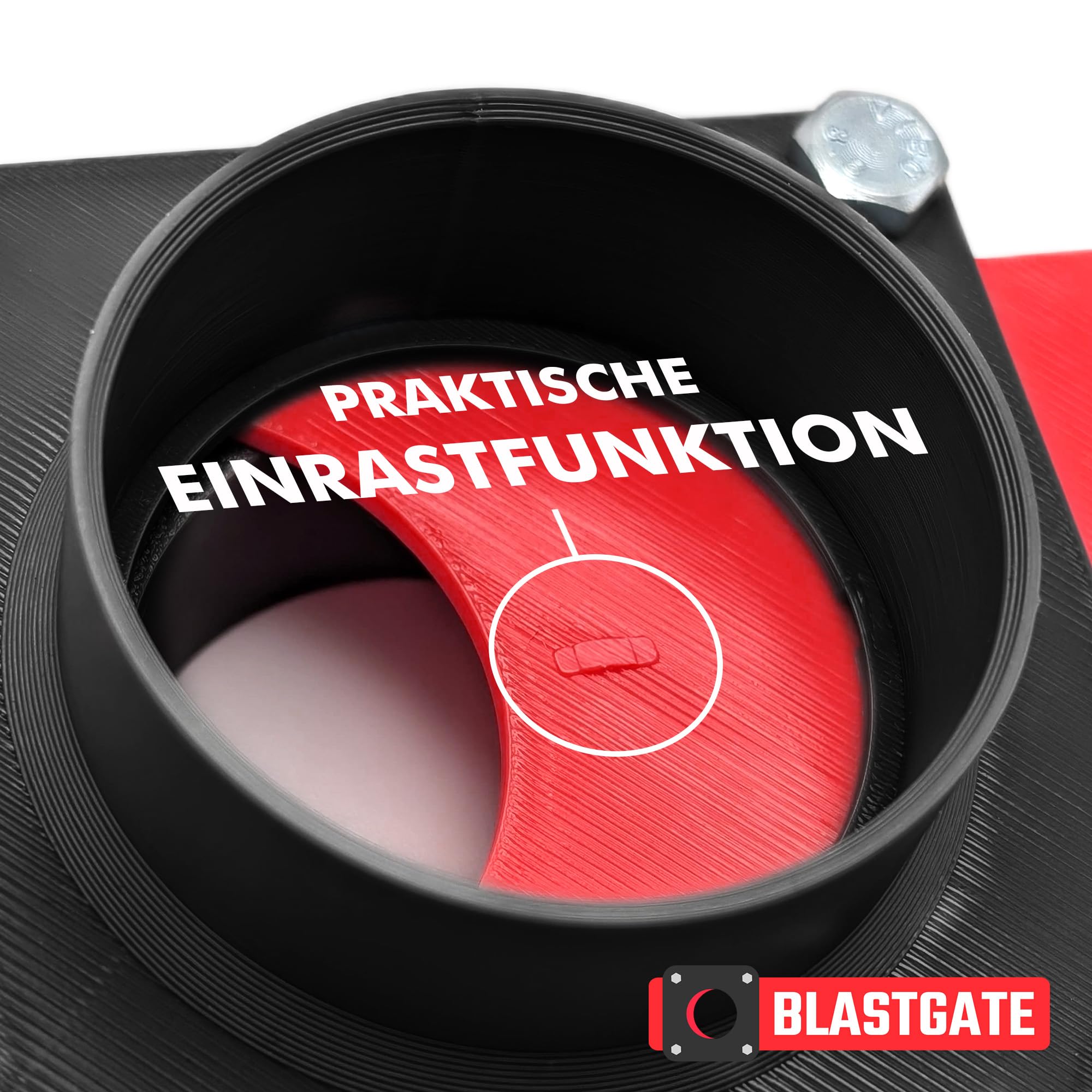 BlastGate - 50mm Absperrschieber DN50 für Werkstatt Absaugung Luftstromregulierung Robustes PLA Schieberventil Schwarz/Rot für Staubkontrolle Holzverarbeitung und Späneabsaugung (2. Gen., 2024)