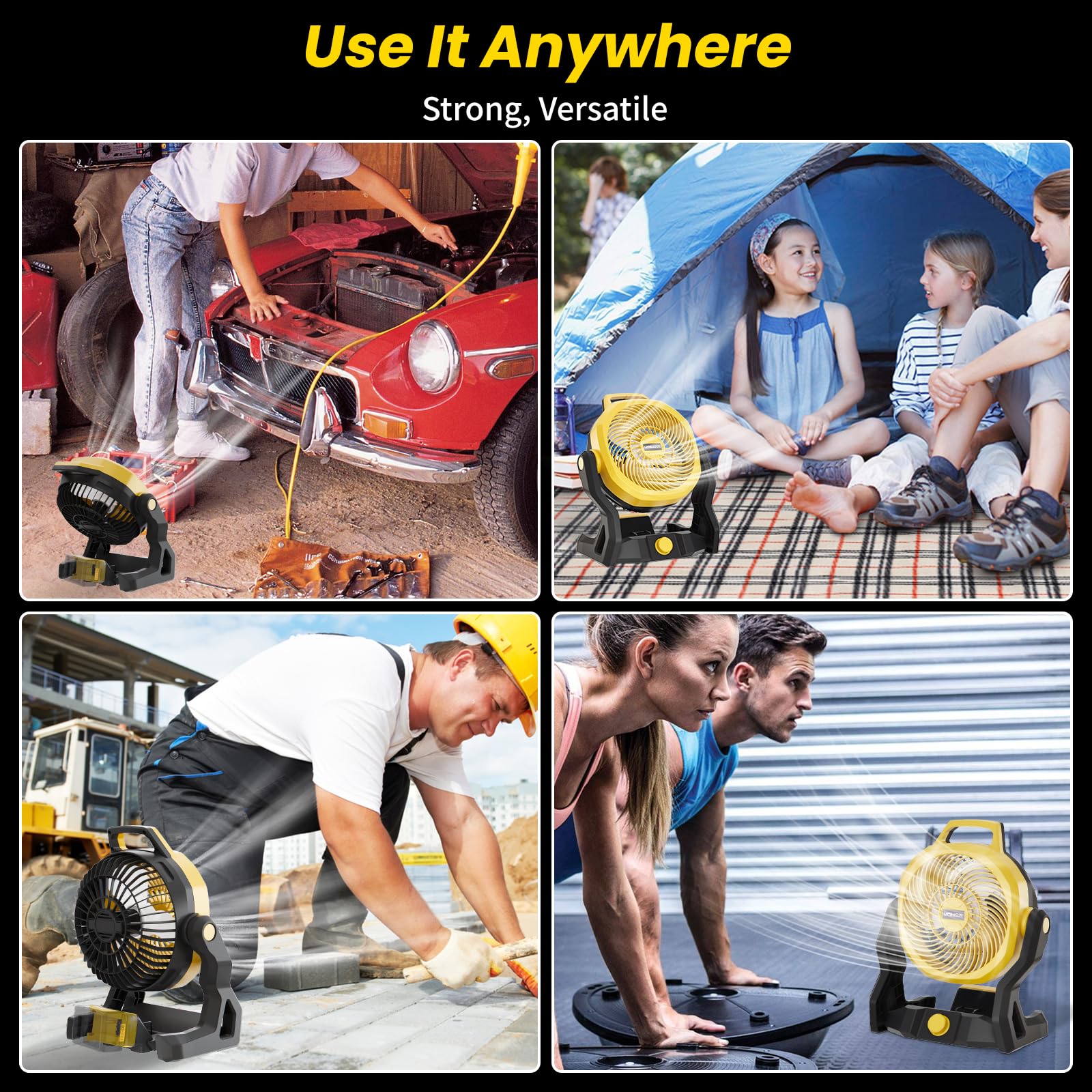 Przenośny wentylator kompatybilny z akumulatorem dewalt 20 V MAX - wentylator zasilany baterią 650 CFM, wentylator biurowy 30 dB niski poziom hałasu, bezprzewodowy wentylator, idealny do