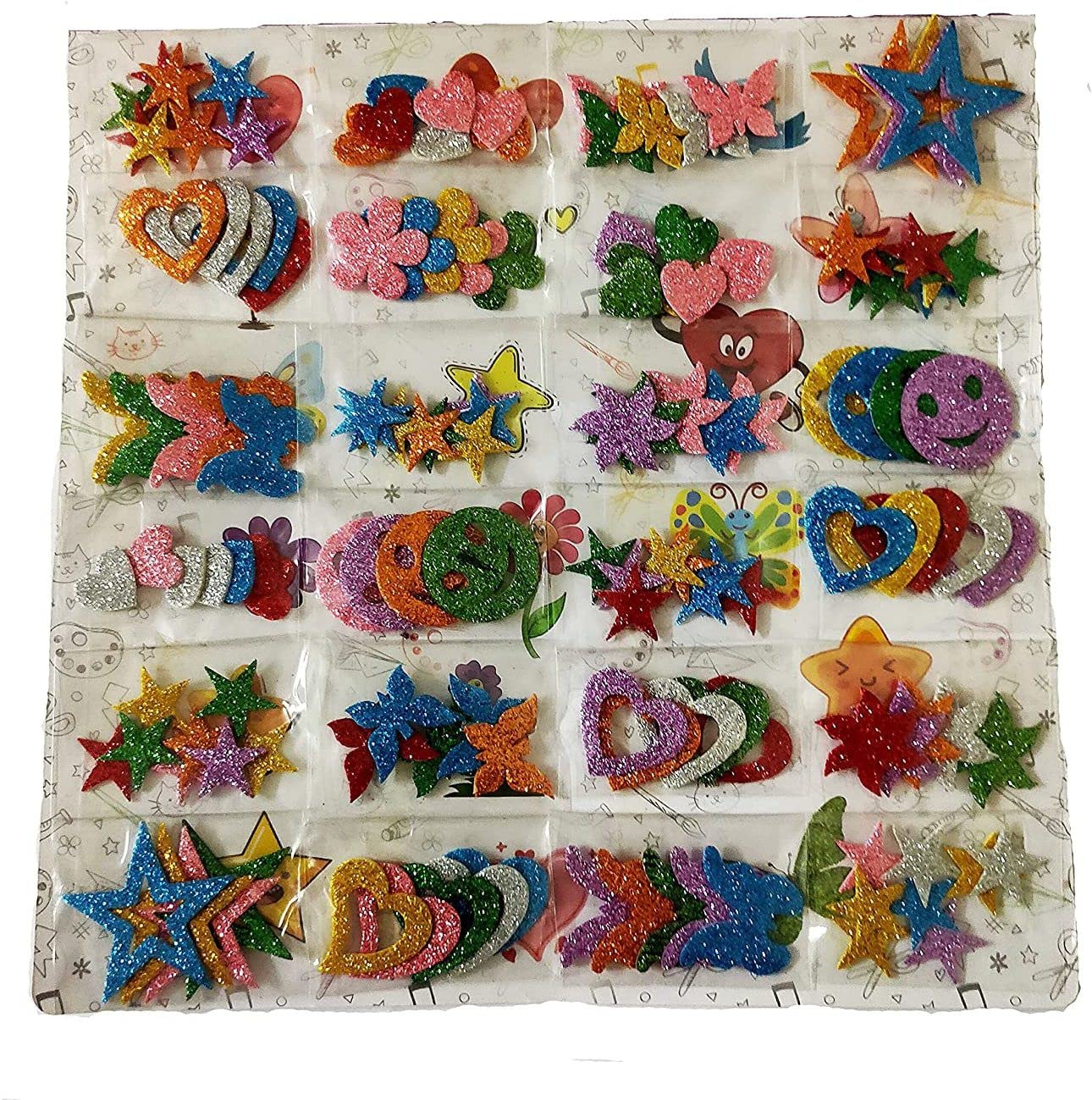 chuz n pick Sparkle Gliterry Stickers Self Sticky , Contains Mini Heart Star Shaped Craft Stickers Home Decoration (120 Pieces) Medium Non-Reusable Sticker (Pack of 120), Plastic