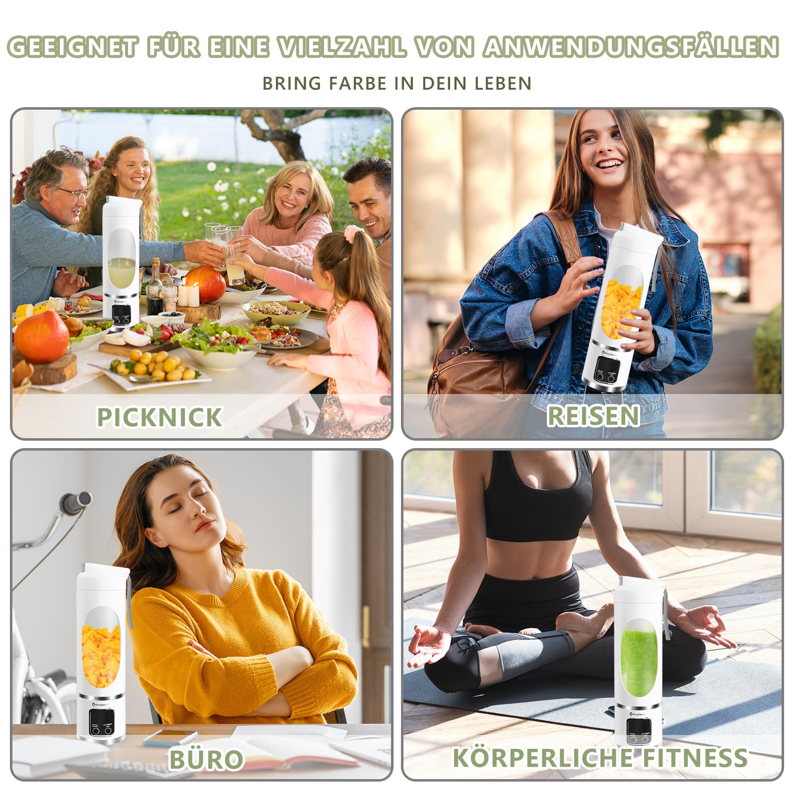 EasySpeed Tragbarer Mixer Smoothie Maker, 500ml Persönlicher Mini Entsafter Auslaufsicherem Deckel & Trinköffnung, 1500mAh Elektrisch USB-C, 12 Edelstahlklingen, BPA-frei für Reisen und Büro, Weiß