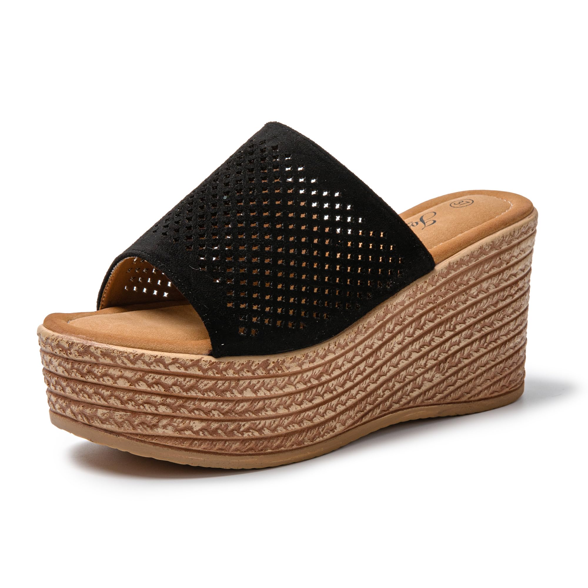 JOMIX Damen Pantoletten mit Absatz Sommerschuhe Plateau Sandalen mit Kork-Fußbett Schlappen Frauen Slipper