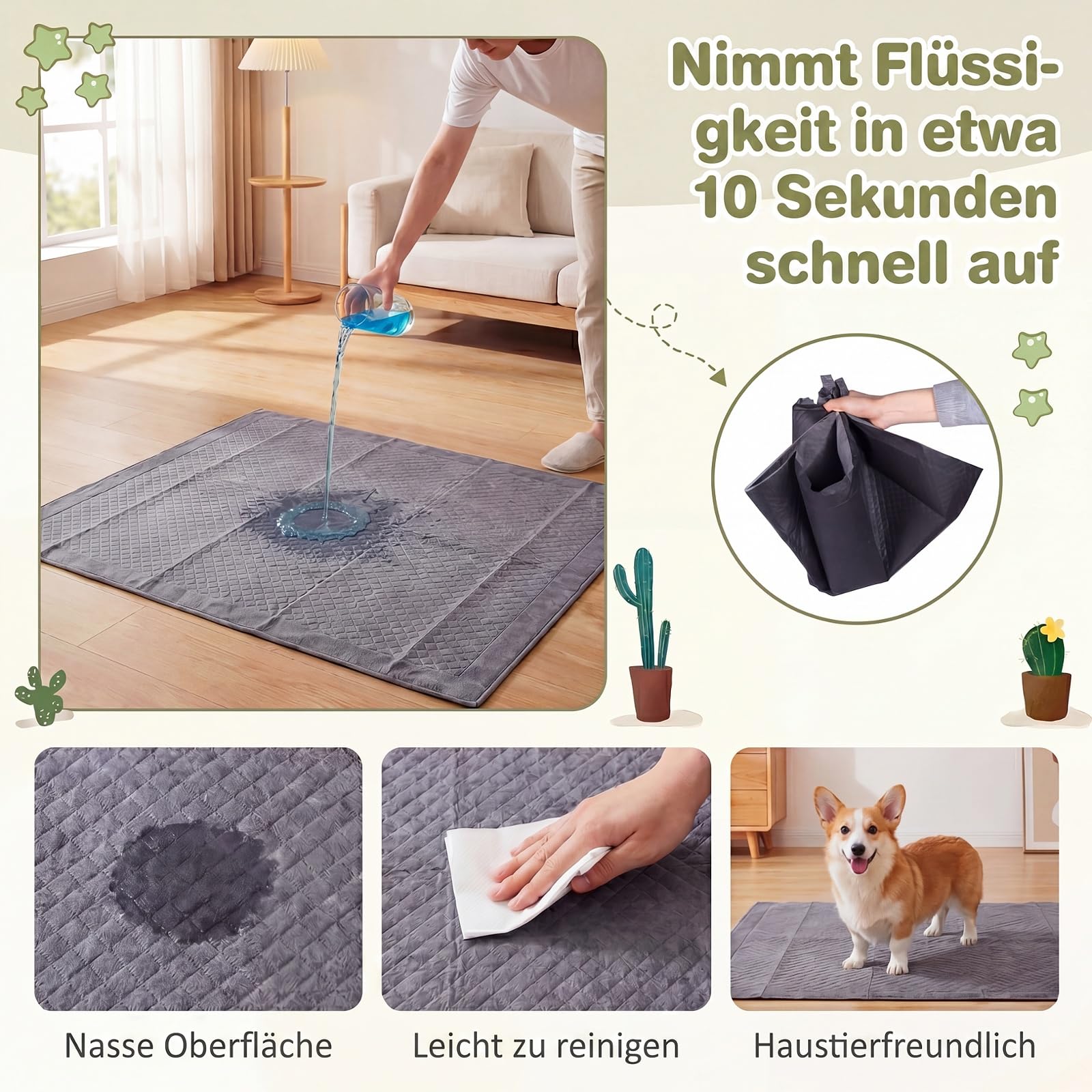 GYMAX 150 Stück Welpen Unterlagen 60 x 60 cm, PIPI Matten für Hunde mit Kohlenstoff zur Geruchskontrolle, auslaufsicheres 6-lagiges Design, Schnelltrocknende Puppy Pads