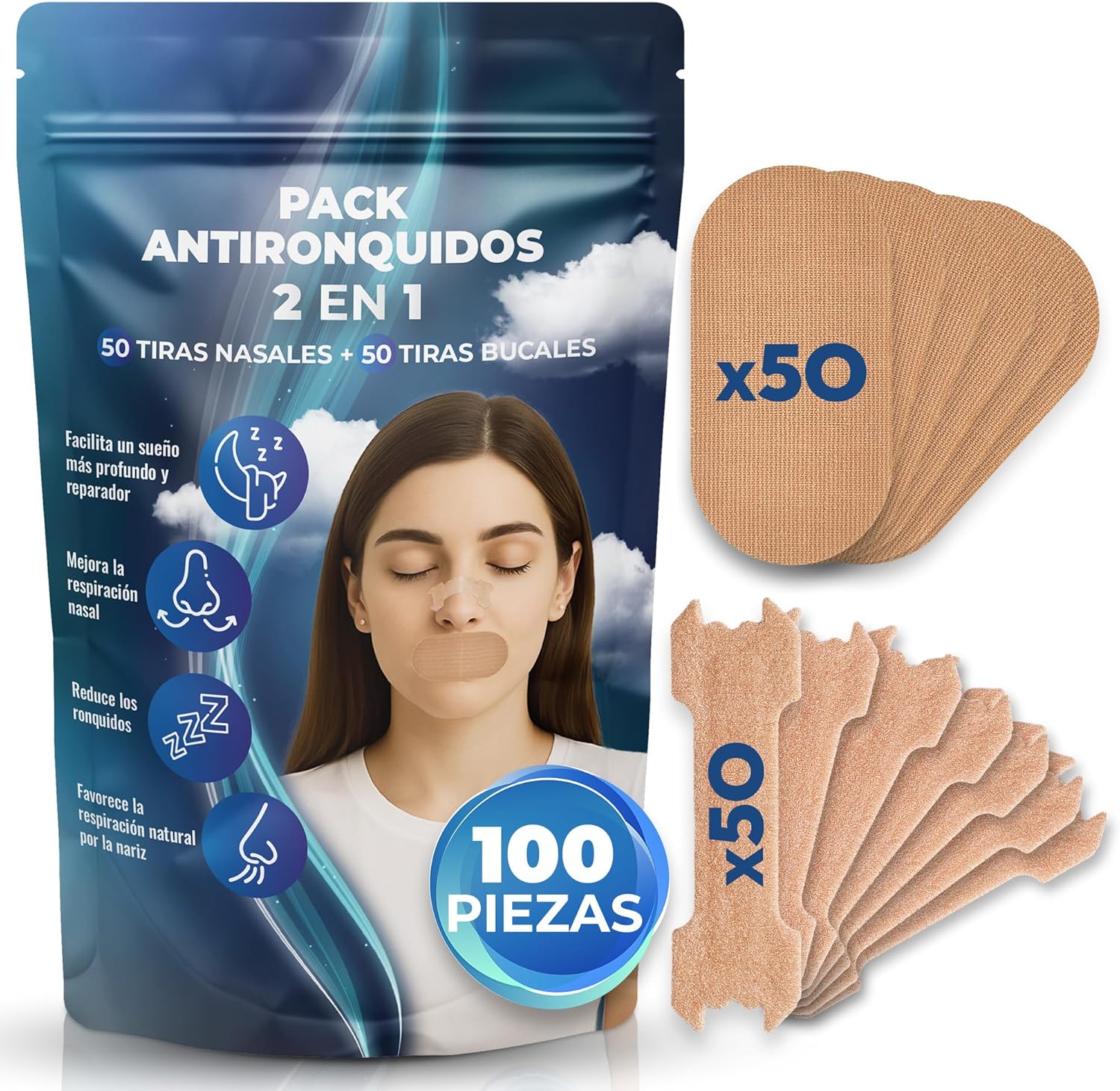 Pack antirronquidos con 50 tiras nasales y 50 tiras bucales por 4,99€ ¡¡38% de descuento!!