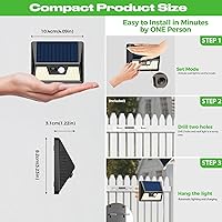 Vista 6 de Peasur Luces solares con sensor de movimiento para exteriores, paquete de 4 luces solares para valla con impermeabilidad IP65, 3 modos