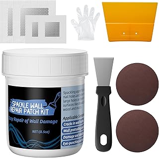 Oriflame Drywall Repair Kit: 8.5 Ounce Spackle Wall Repair with Patch/Scraper/Sandpaper/Gloves - White Wall Putty for Nail Holes/Cracks/Dents/Stains/Peeled Wall (1)