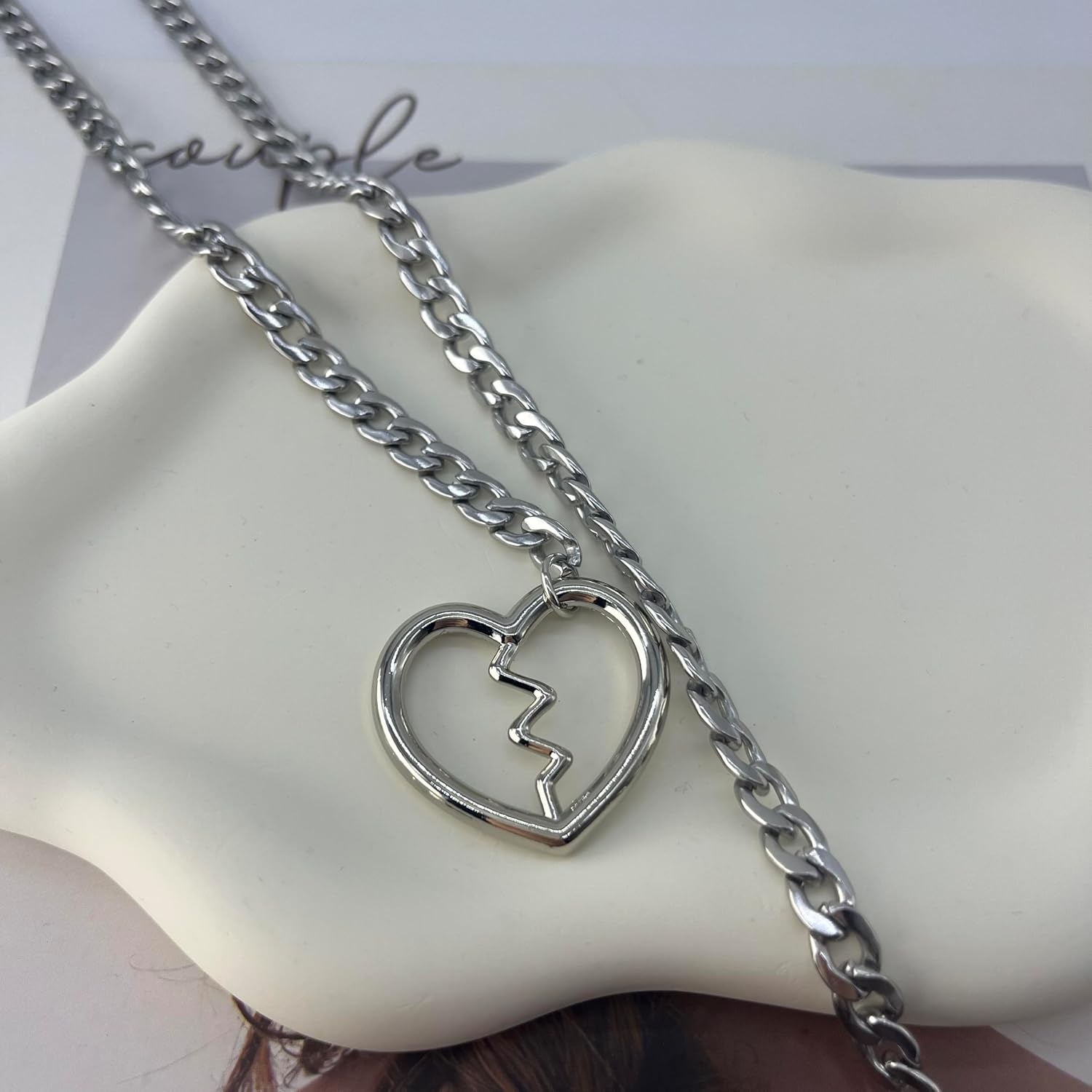 Slip Chain Necklace for Women, Punk Heart Cat Shar Slip Chain Choker Necklace Jewelry Heart O-ring Slip Chain Necklace Adjustable Lariat Y-Necklace - Image 6