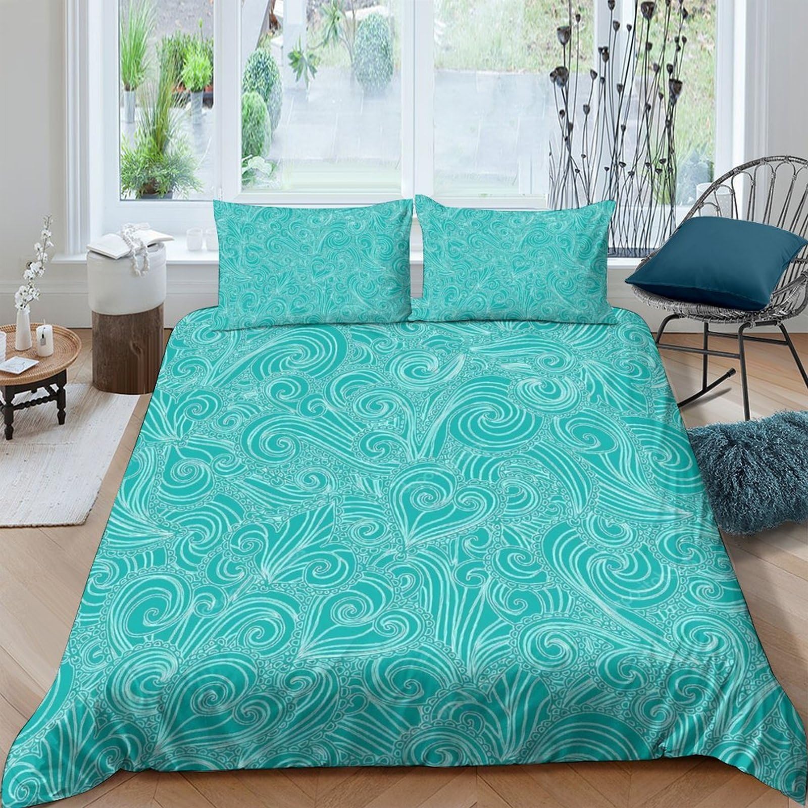 Ctjqhvkz Style-8 3D Printed Turquoise Paisley Fitted Sheet Microfiber Soft Bedroom Decor Abstract Swirl Bed Cover For Home Guest Room Single（135X200cm）
